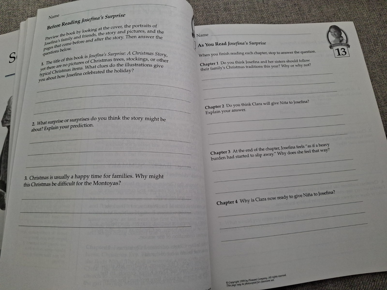 American Girls Collection Josefina Teacher’s Guide w/ Map -1 Page Has Writing