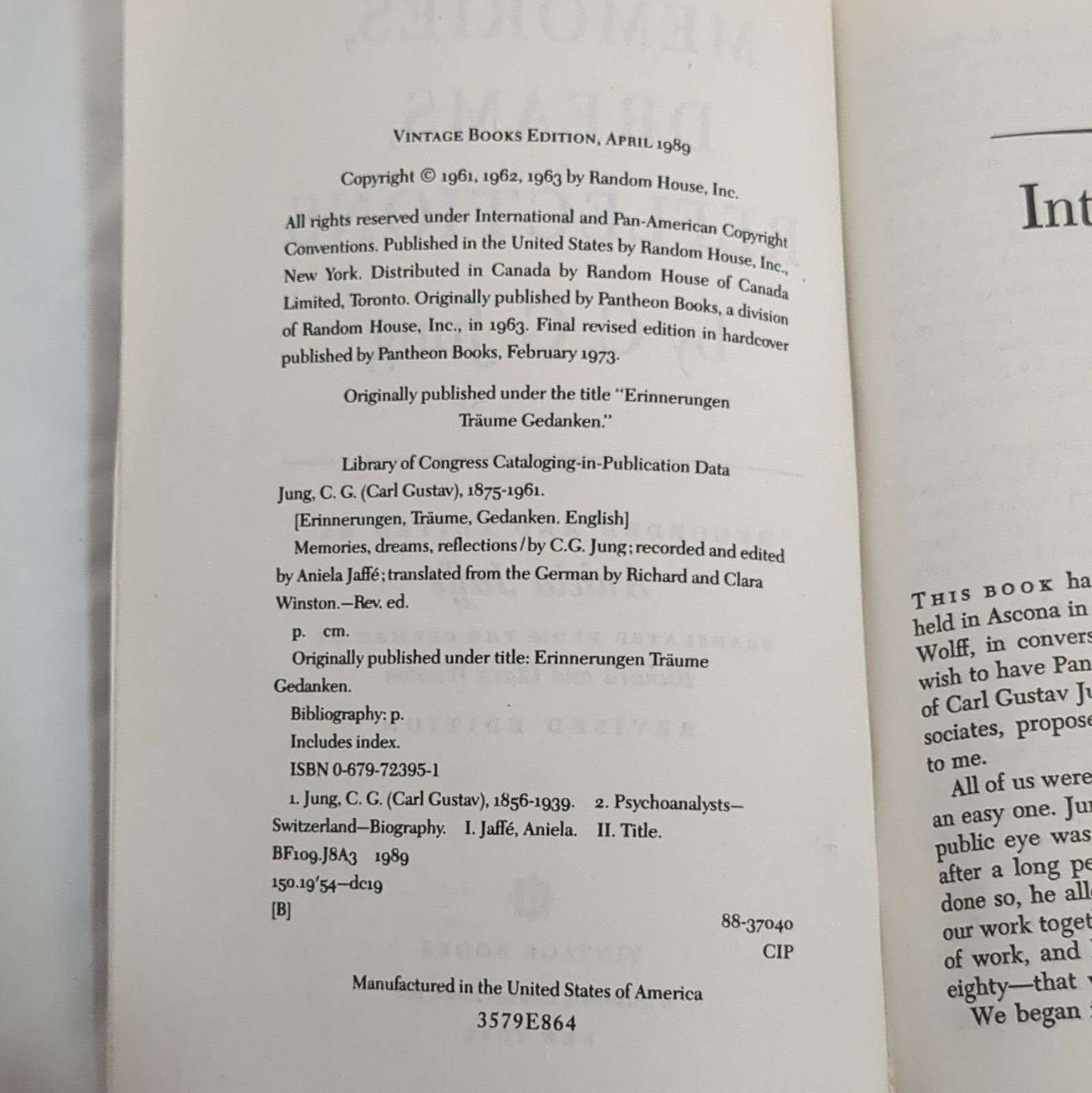Carl G. Jung Memories, Dreams, Reflections 1989 Trade Paperback Revised Vintage