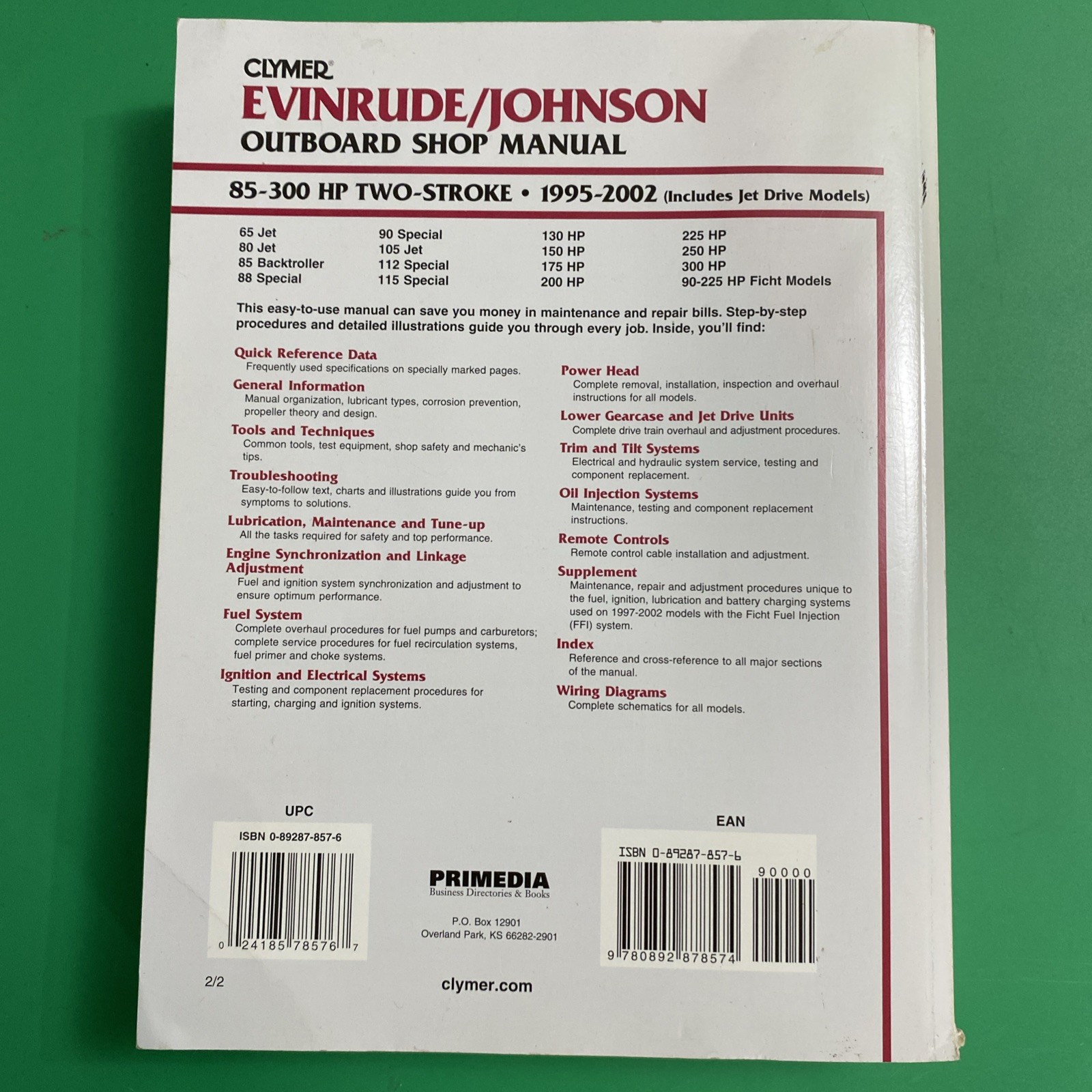 Evinrude/Johnson 2-Stroke Outboard Shop Manual 85-300 Hp . 1995-2002 + Jet model