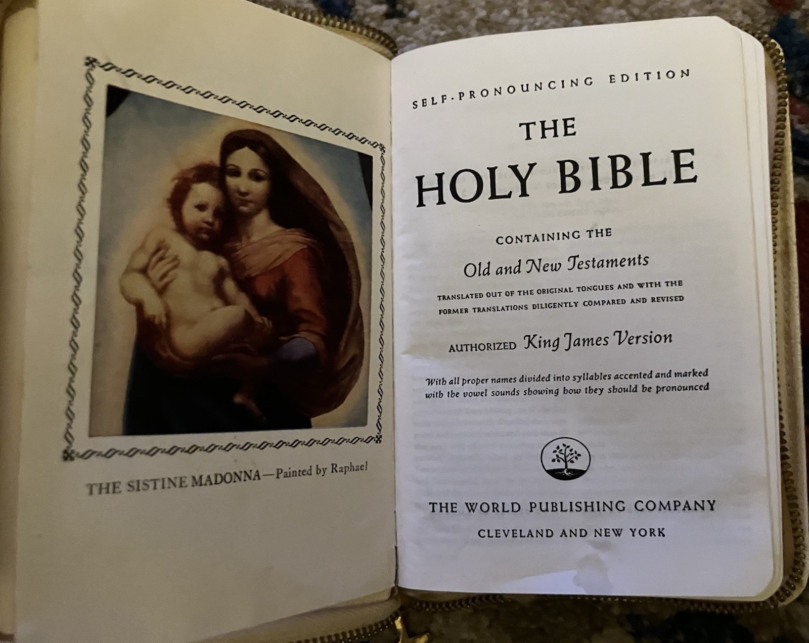Holy Bible King James Translation Leather Cover Good Zipper Mid 50’s Small World