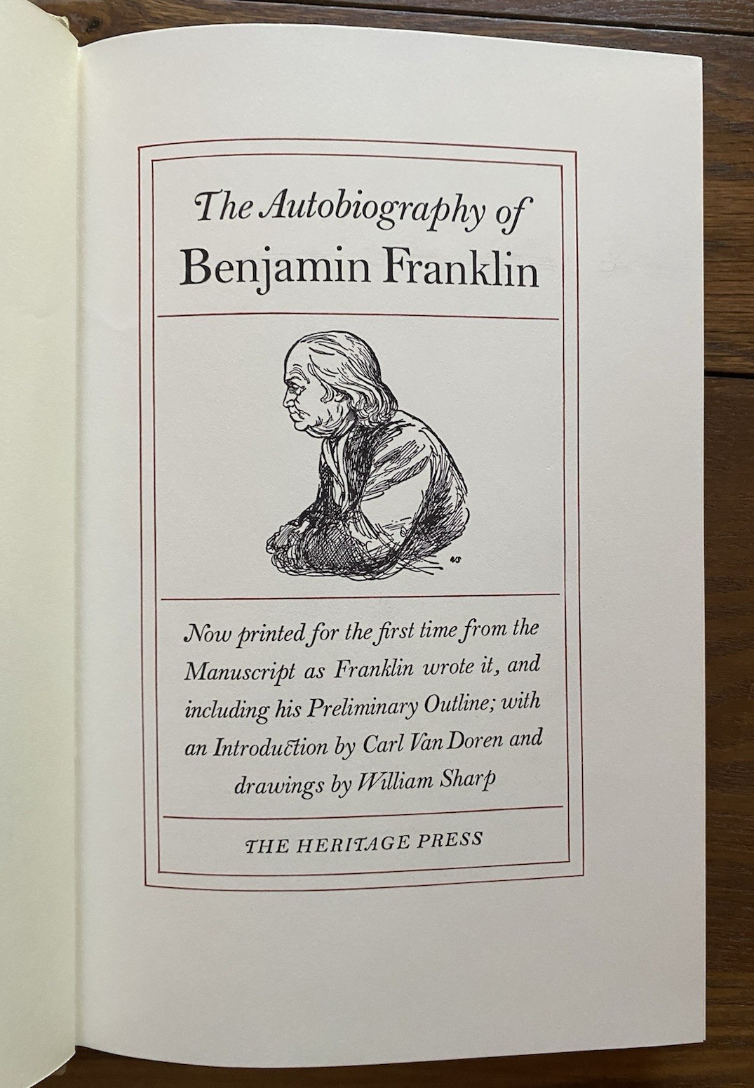 Autobiography of Benjamin Franklin 1951 from Manuscripts HC SC Sandglass Heritag