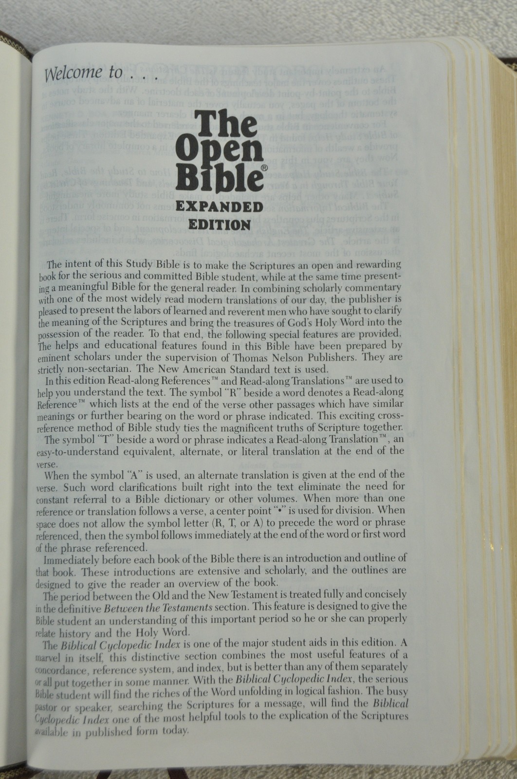 The Open Bible Expanded Edition NASB Brown Genuine Leather RL 1985 Nelson 976BR