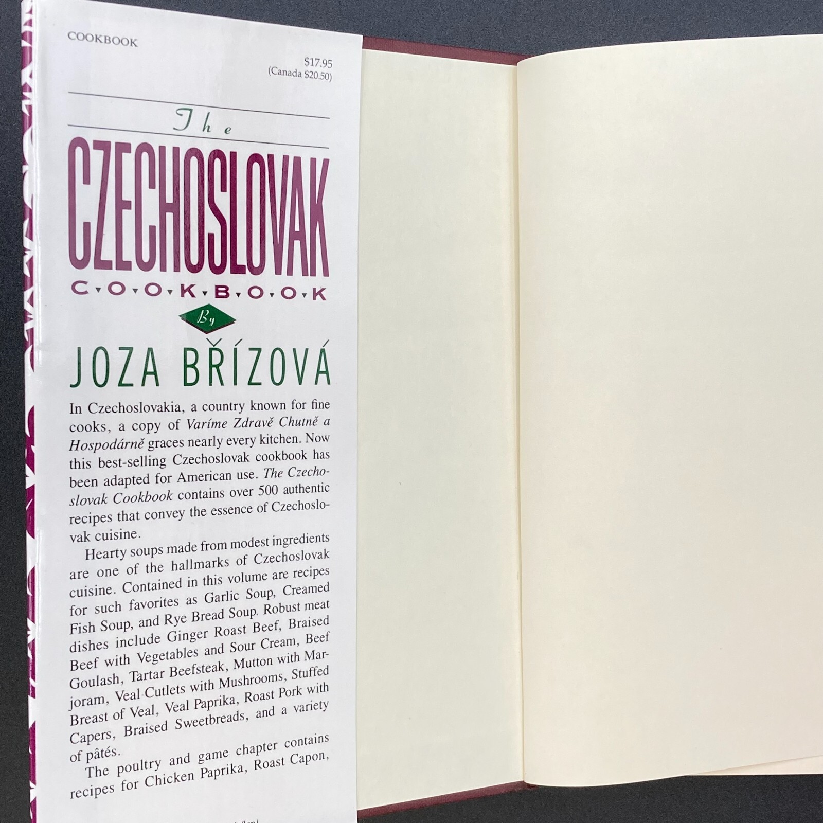 The Czechoslovak Cookbook Joza Brizova ©1965 39th Printing HB DJ 282 pages