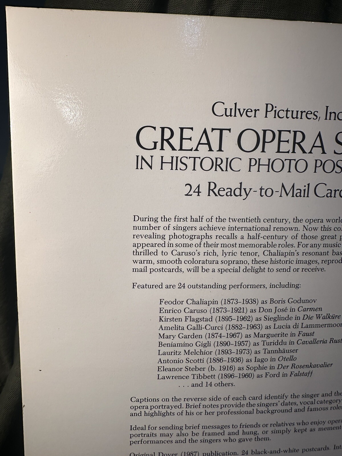 Great Opera Stars in Historic Photo Postcards: Ready-to-Mail Cards