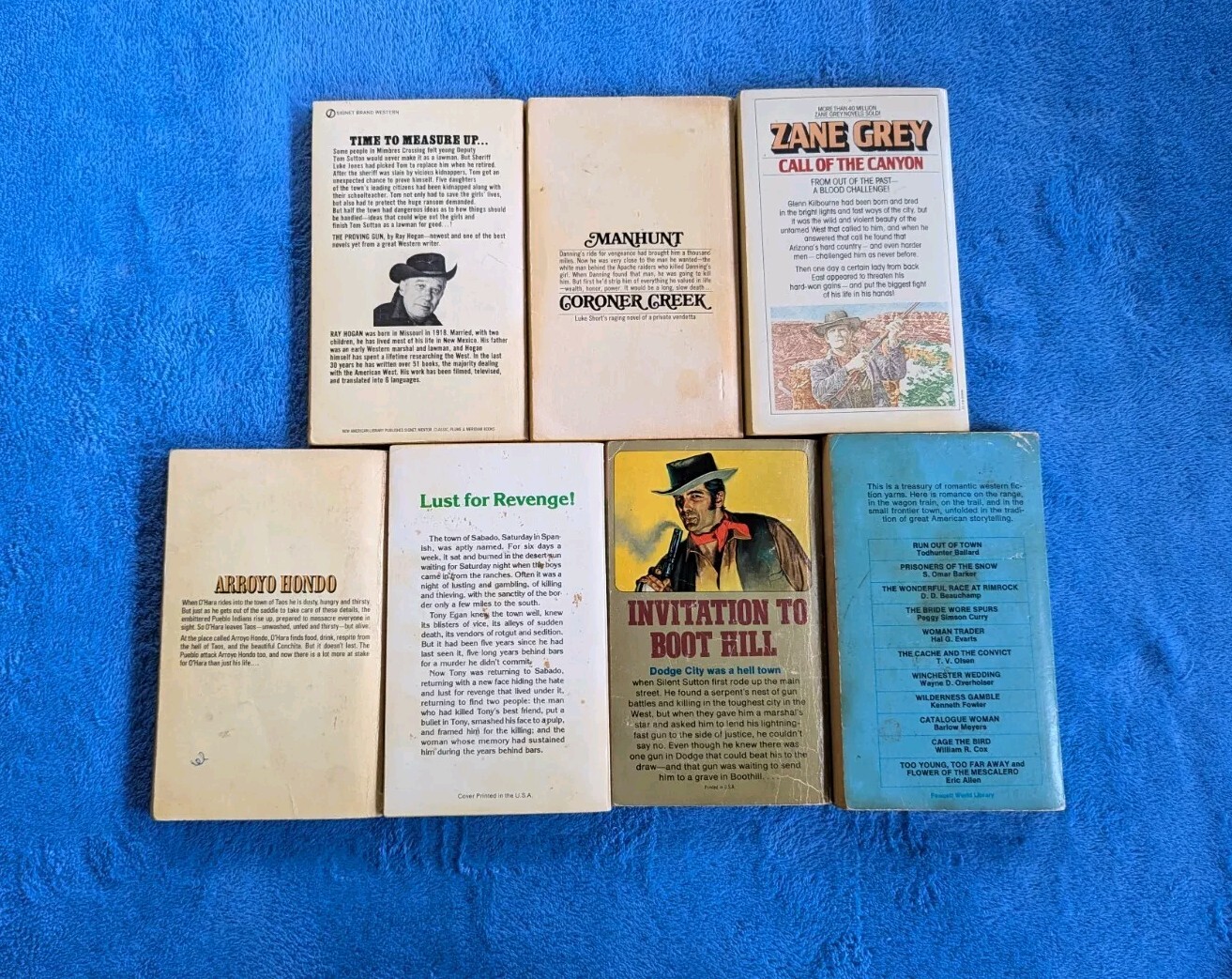 WESTERN 7 Paperback Book Lot Vintage Zane Grey Chuck Martin Action