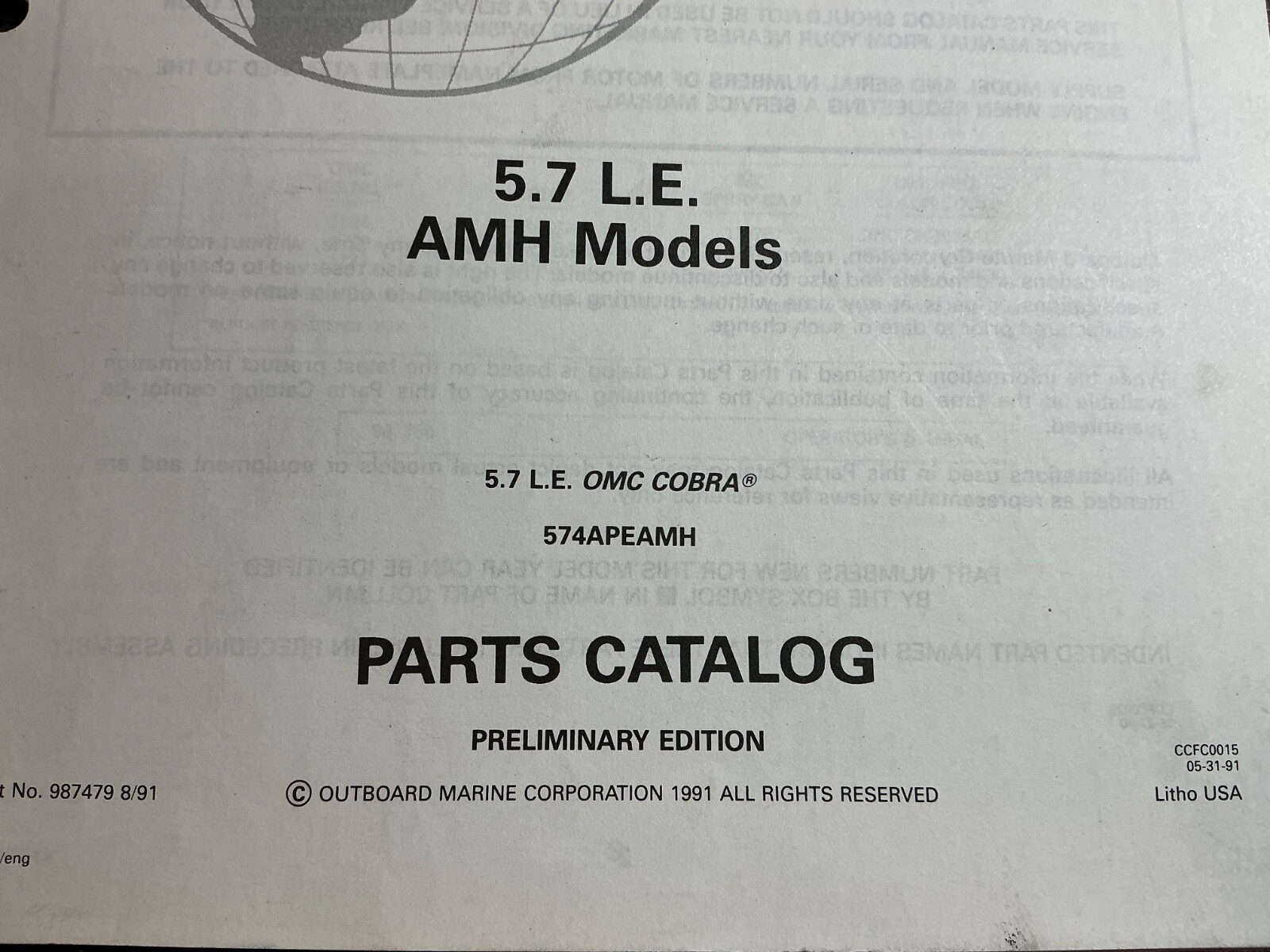 1992 OMC Cobra 5.7L L.E. 350 GM V8 AMH Stern Drive Models Parts Catalog