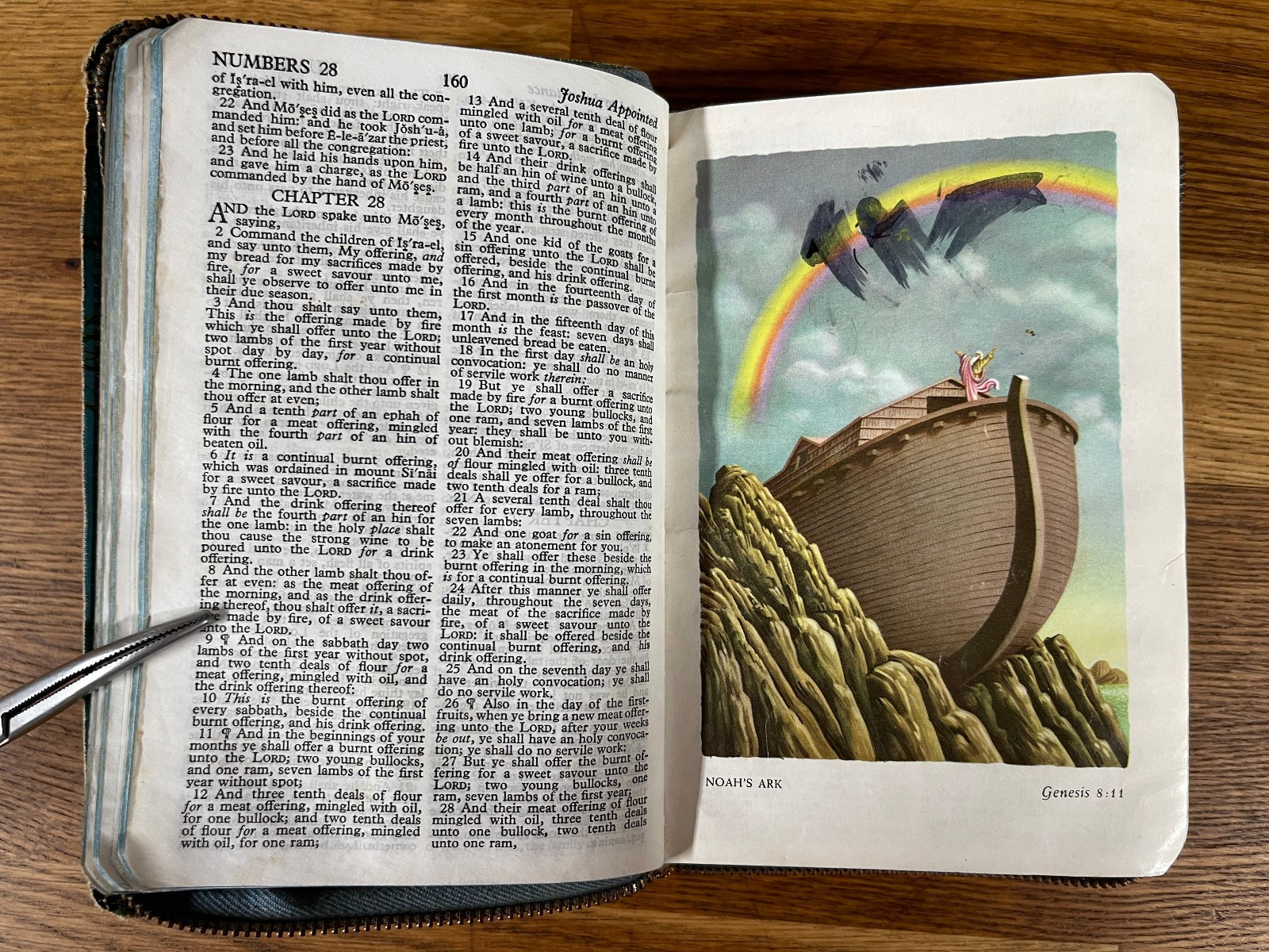 1960s Childs Holy Bible Book King James Vivid Color Illustrations Distressed