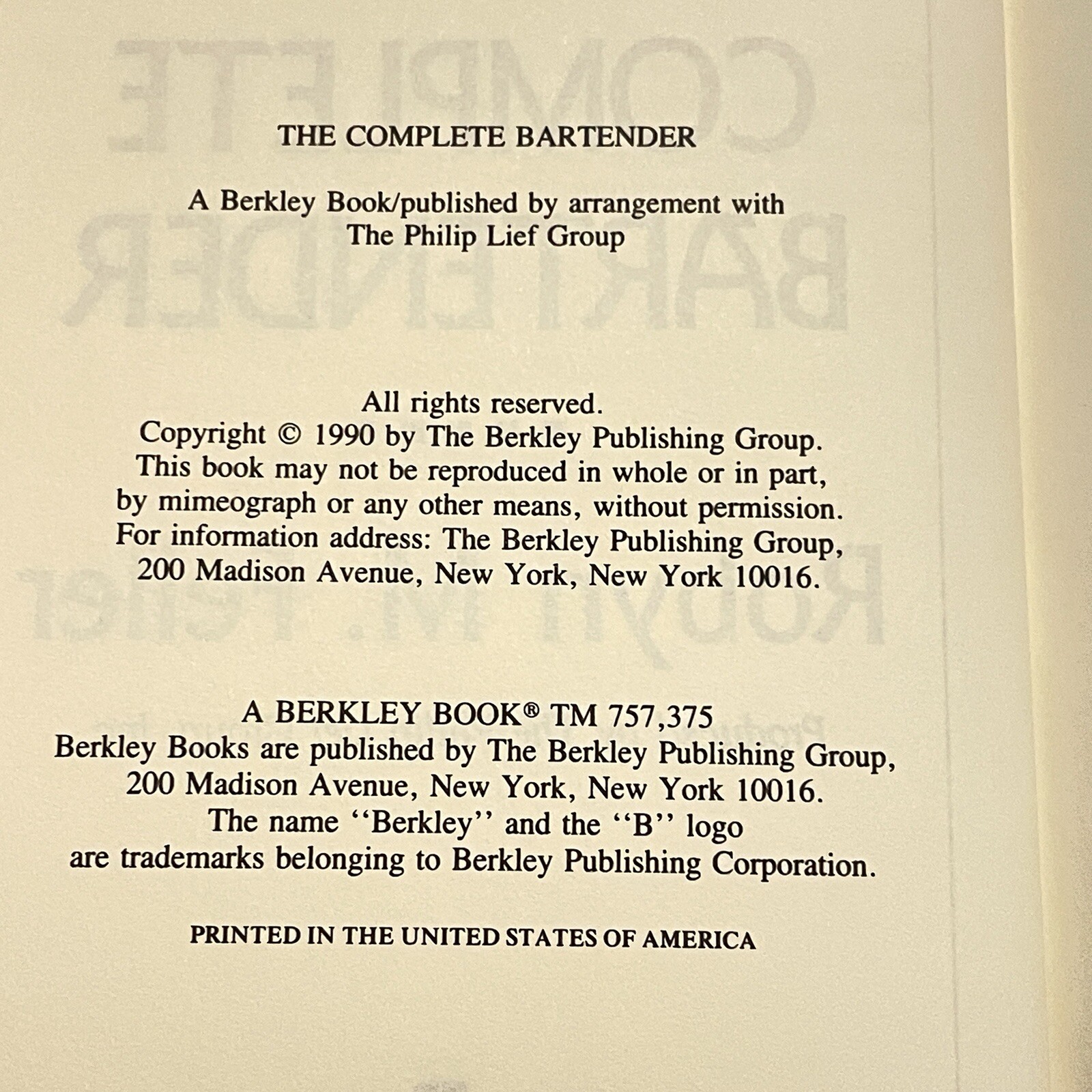 Vintage 1990 The Complete Bartender – Hardback Book – Mixology Recipies
