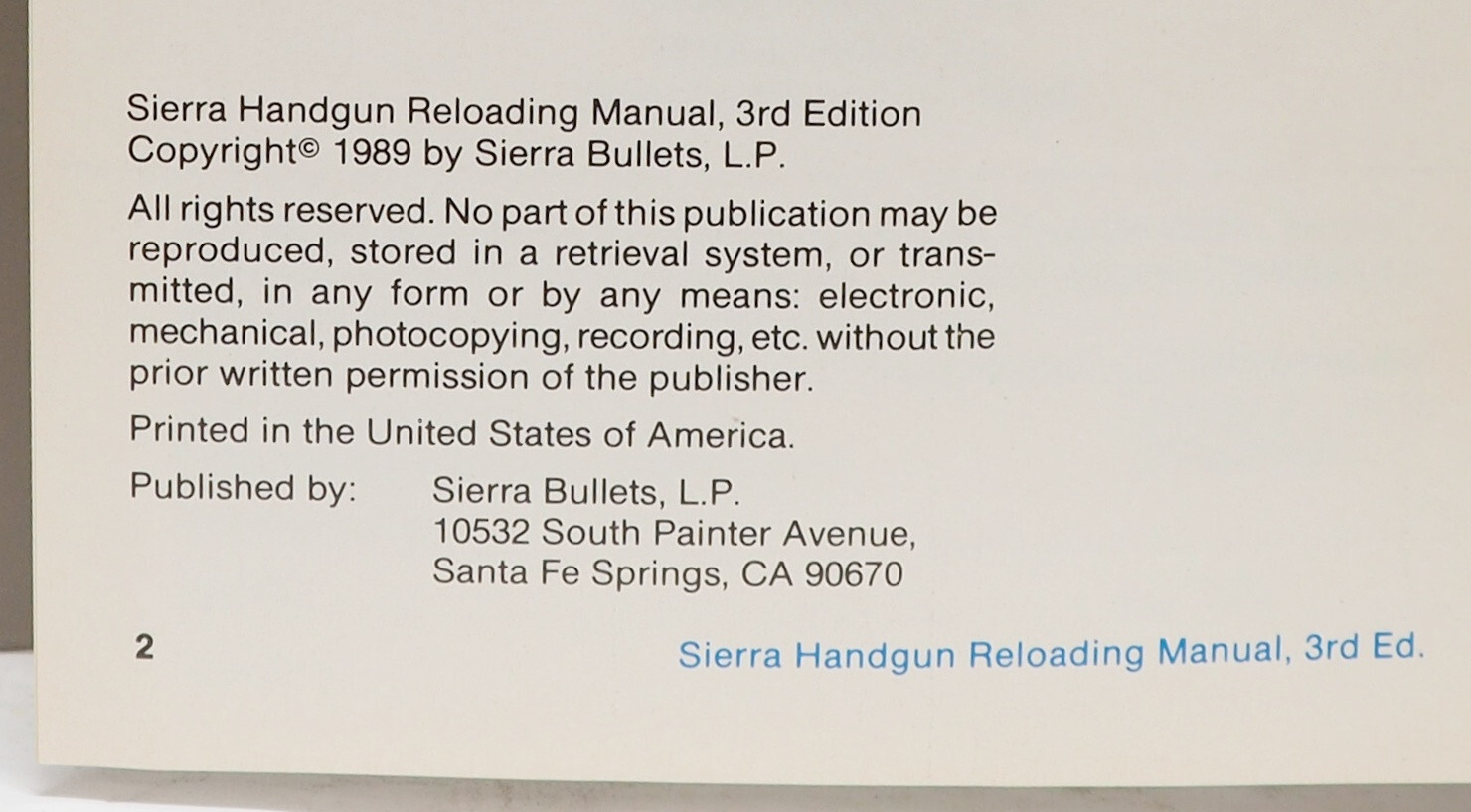 Sierra Handgun Reloading Manual 3rd Edition Book Binder – 1989, 704 pages