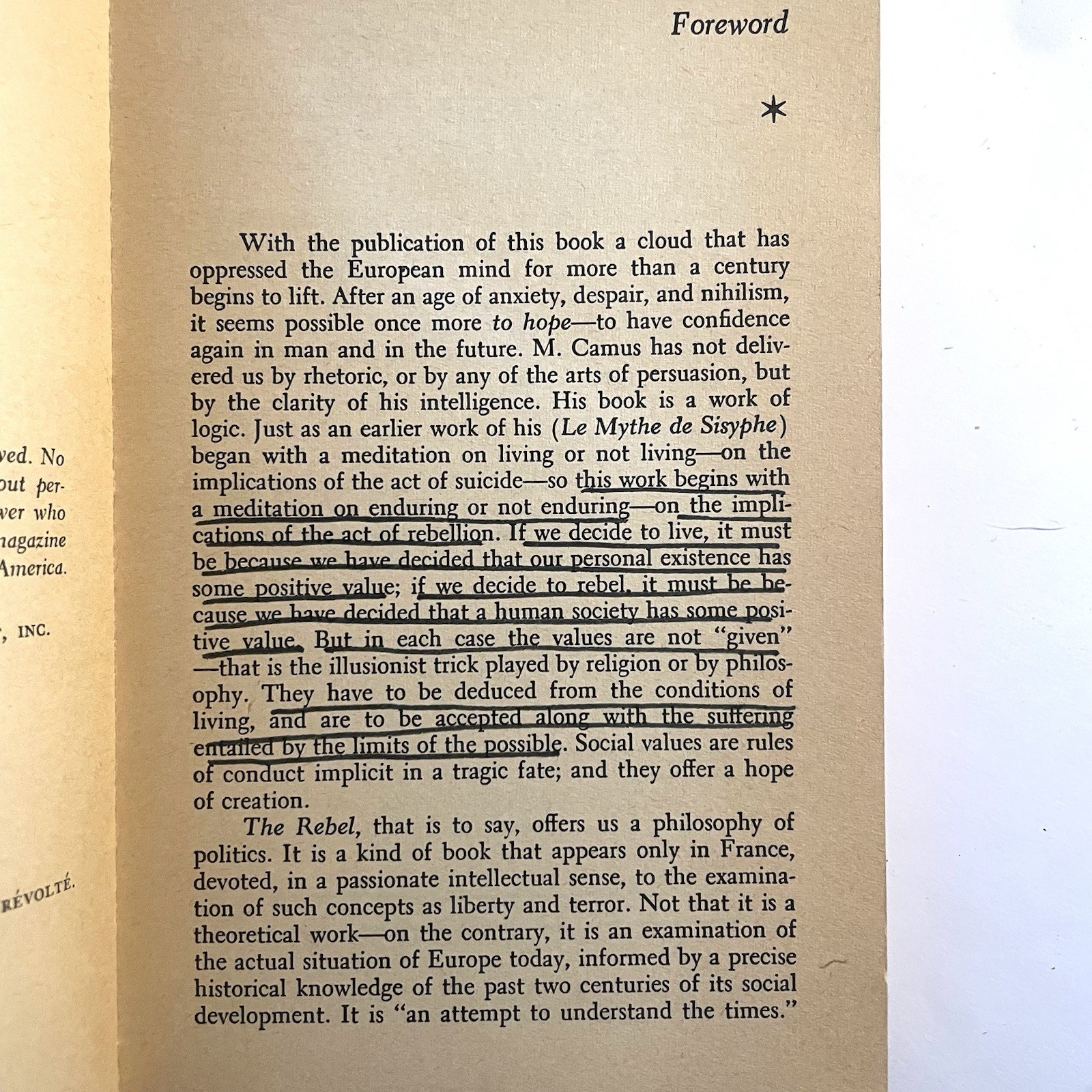 THE REBEL by Albert Camus 1954 – 1st US Edition – PB Philosophy Book *GOOD*