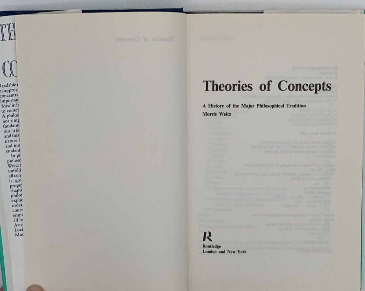 Theories of Concepts by Morris Weitz, Hardcover 1988, B138