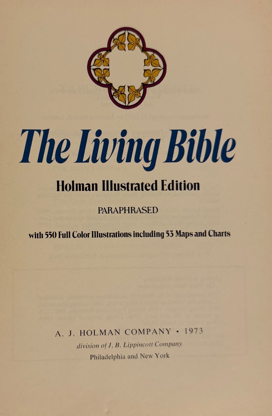 The Living Bible Holman Illustrated Edition -Paraphrased 1973 Tyndale Color pics