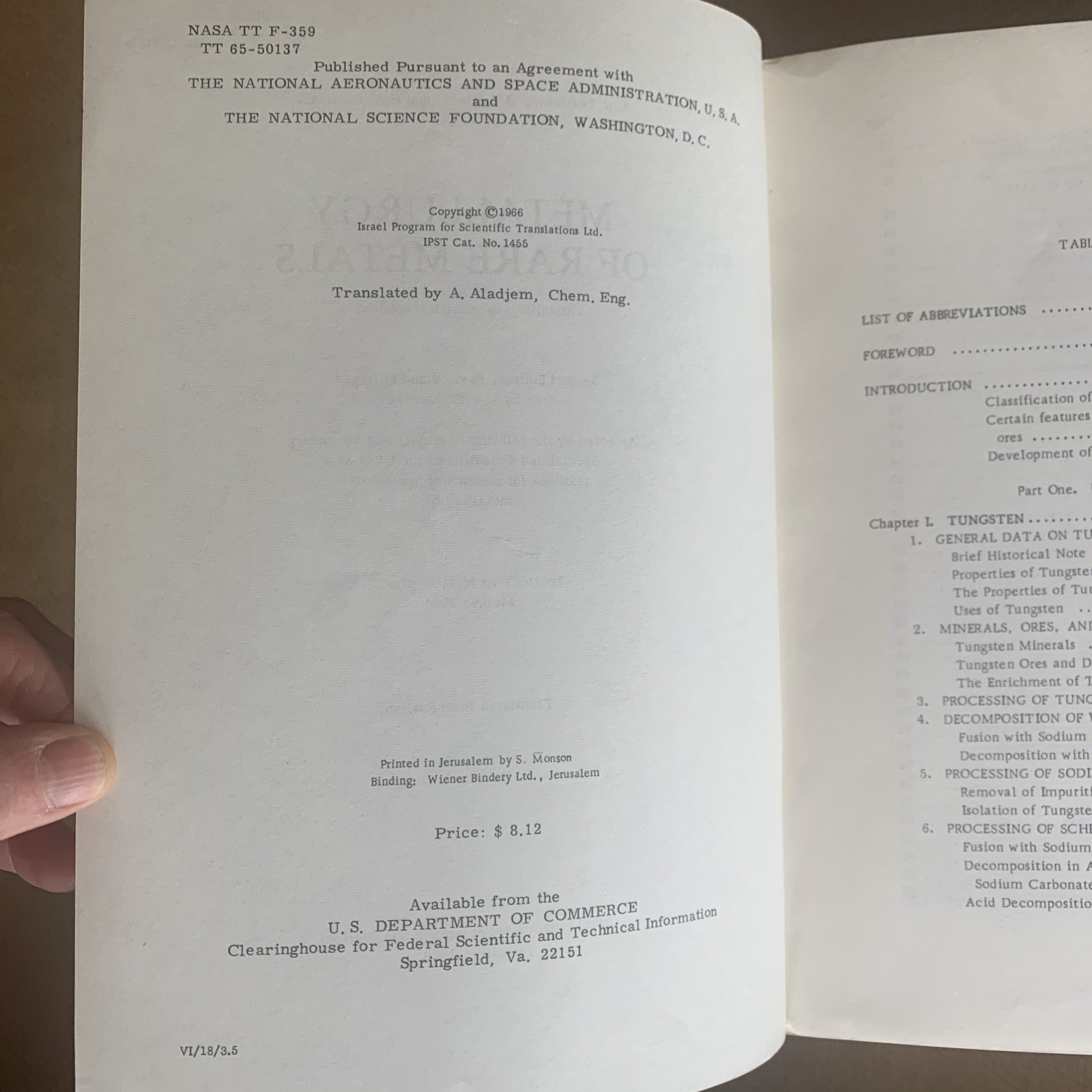 Metallurgy of Rare Metals, Zelikman 1966, Russian translated Israel Scientific