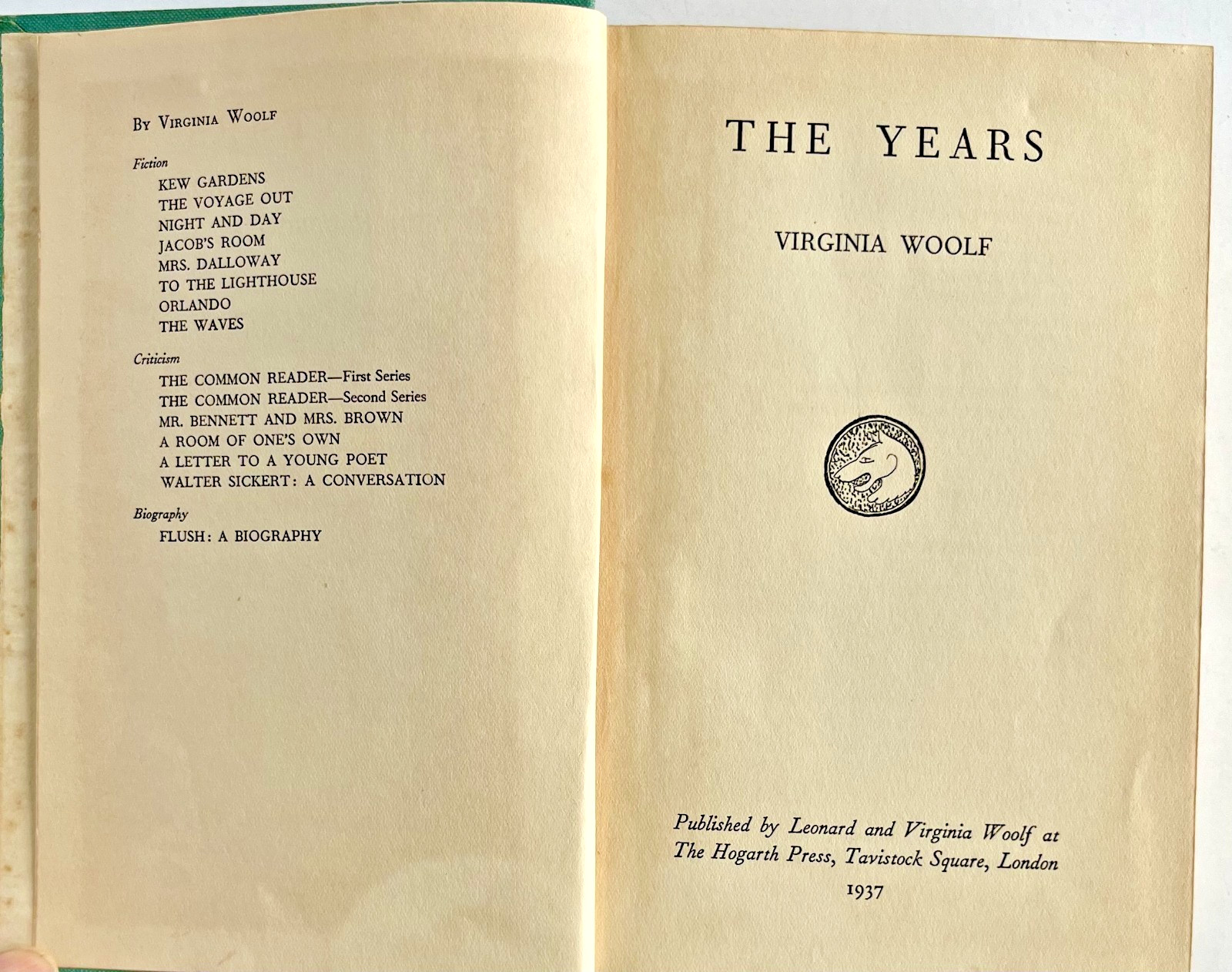 Virginia Woolf- The Years 1st EDT 1st Print 1937 Published by Hogarth Press