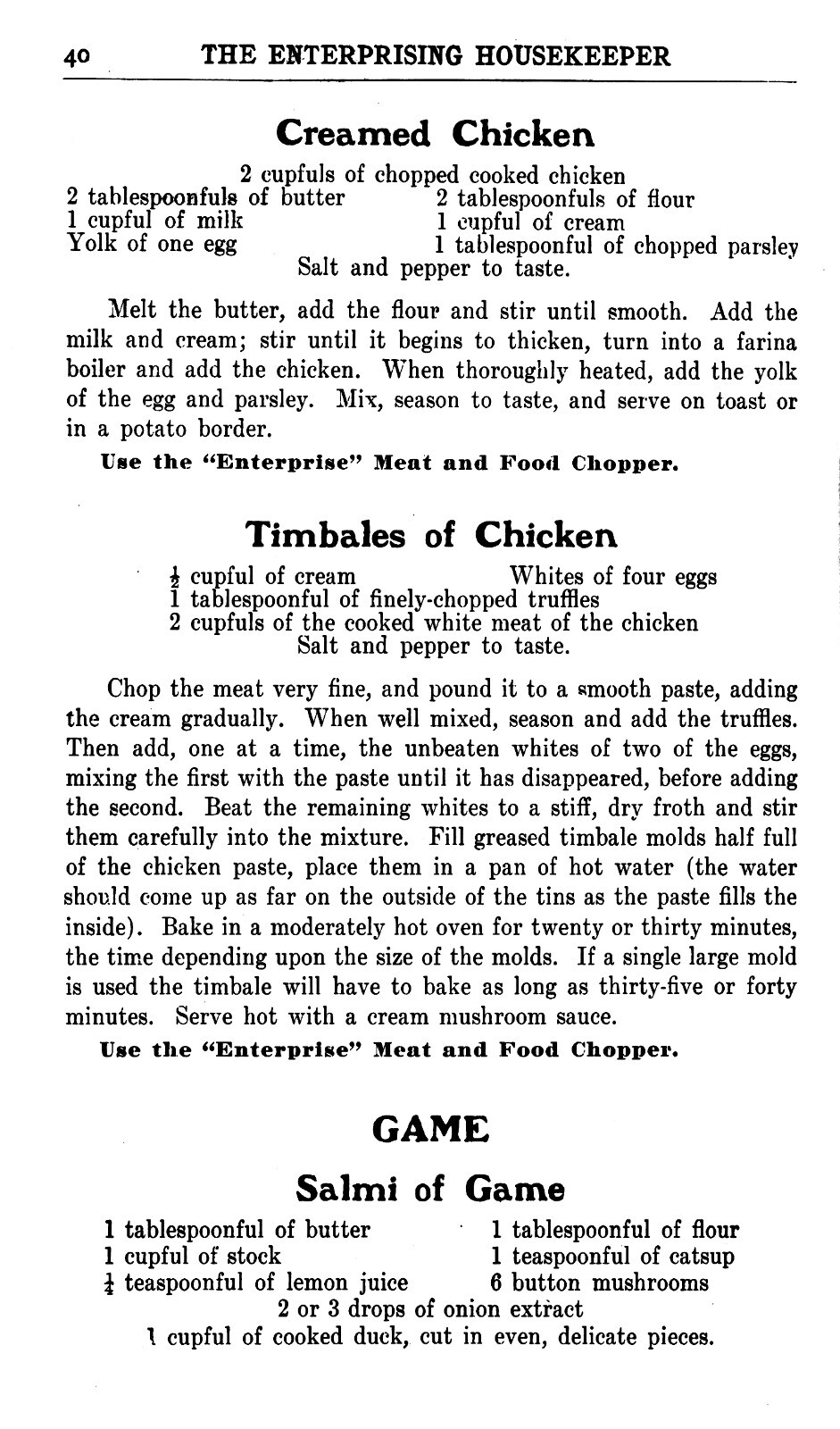 1902 The Enterprising Housekeeper 200 Tested Recipes CookBook 96 Pages