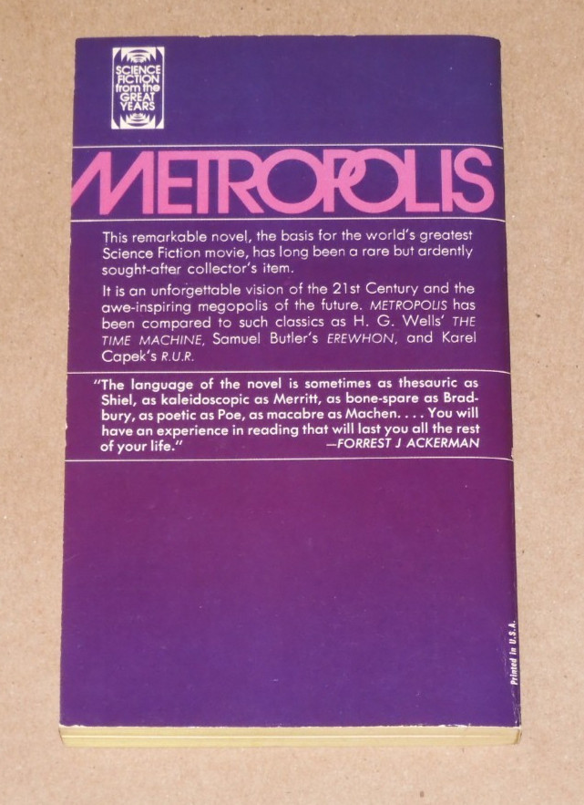 METROPOLIS by THEA VON HARBOU (c. 1927; 1st ACE edition printing 1963; VGC/NM)