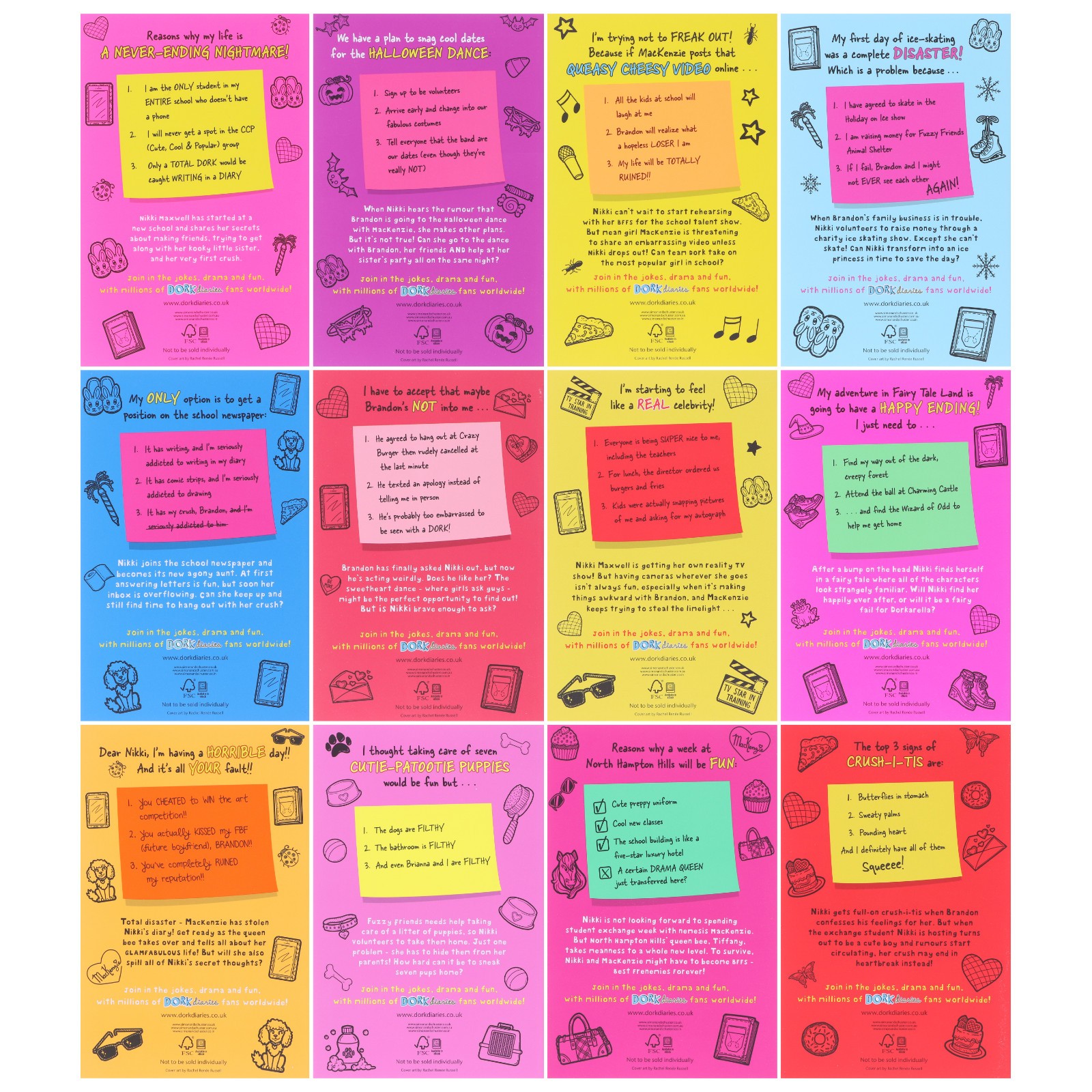 Dork Diaries Series (Vol. 1-12) By Rachel Renee Russell 12 Bks Set- Ages 9-14-PB