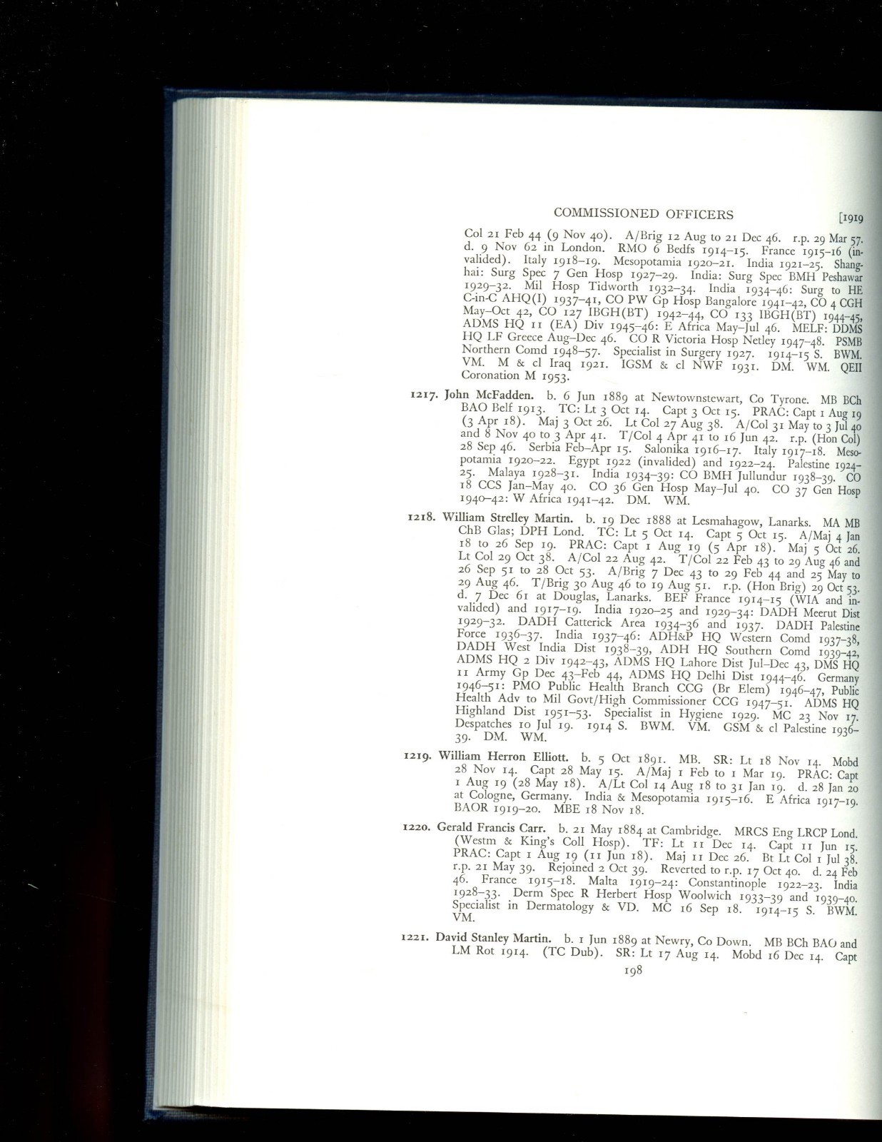 COMMISSIONED OFFICERS IN MEDICAL SERVICES OF BRITISH ARMY 1898-1960 HB VG