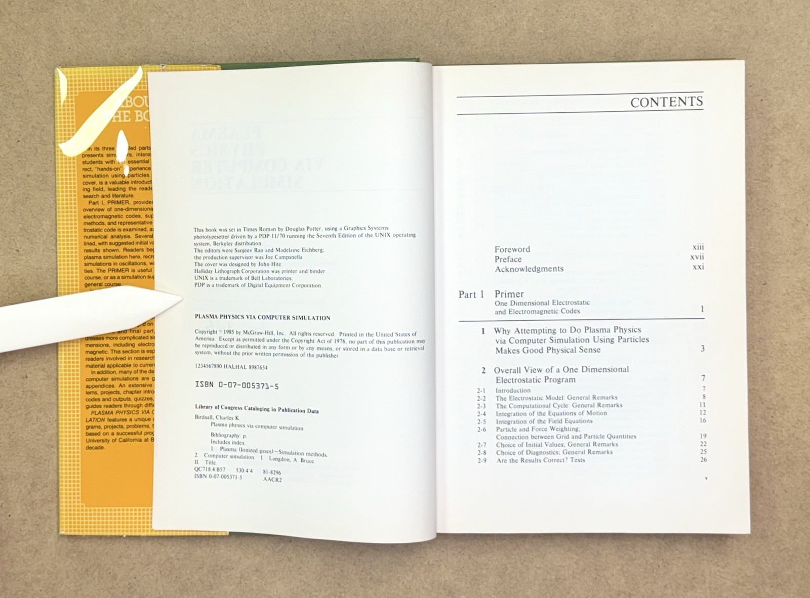 Signed! Plasma Physics Via Computer Simulation by Birdsall & Langdon 1985 HCDJVG