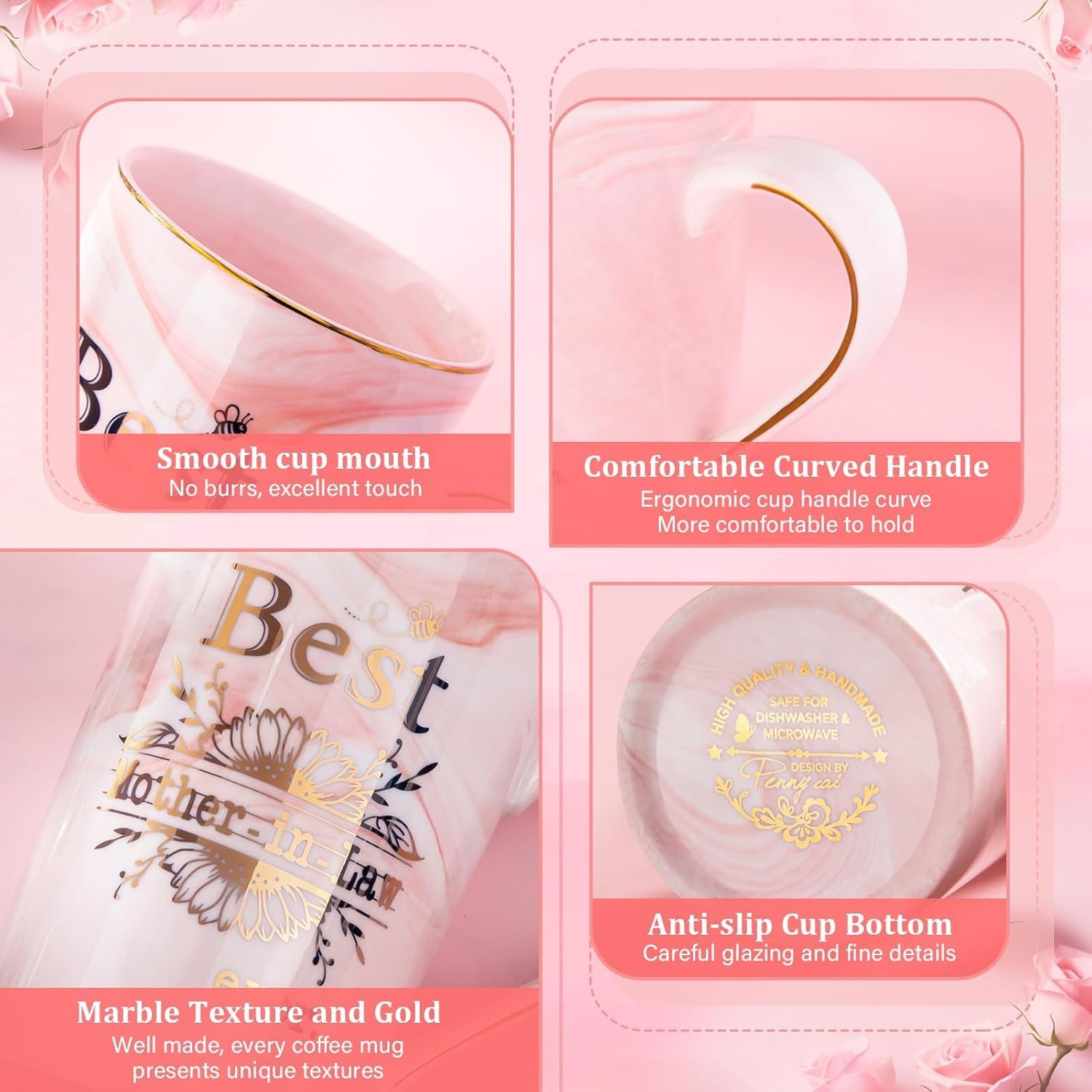 Sophisticated 14oz Pink Marble Ceramic Mug – Microwave & Dishwasher Safe Gift