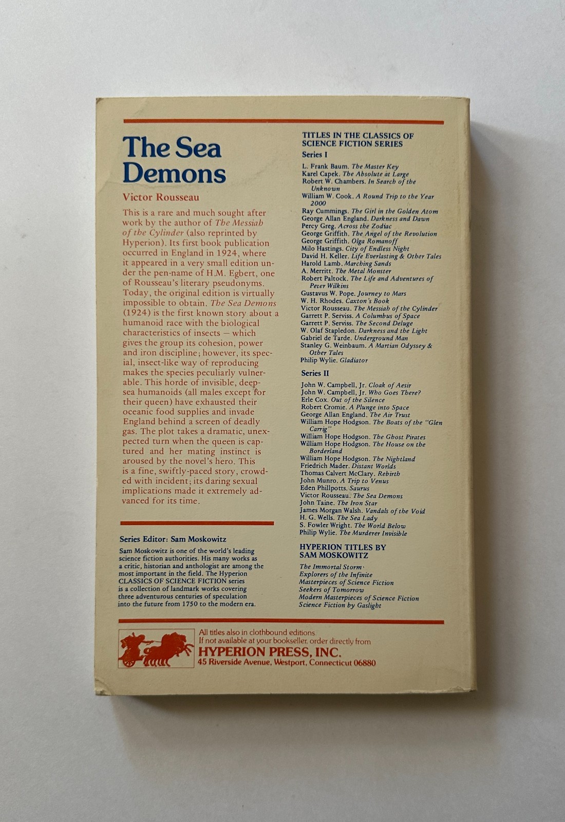 VICTOR ROUSSEAU The Sea Demons | 1976 Hyperion Press Trade Paperback
