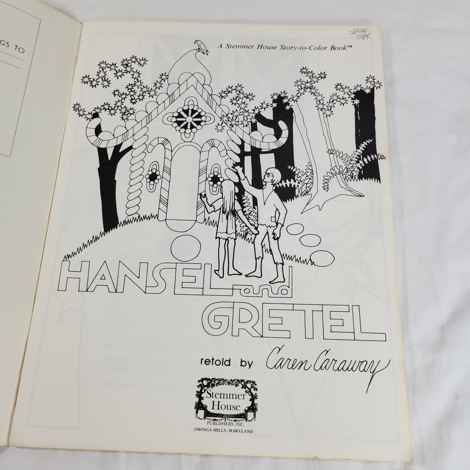Vintage 1982 Hansel & Gretel Story – To – Color Book Caren Caraway Vintage