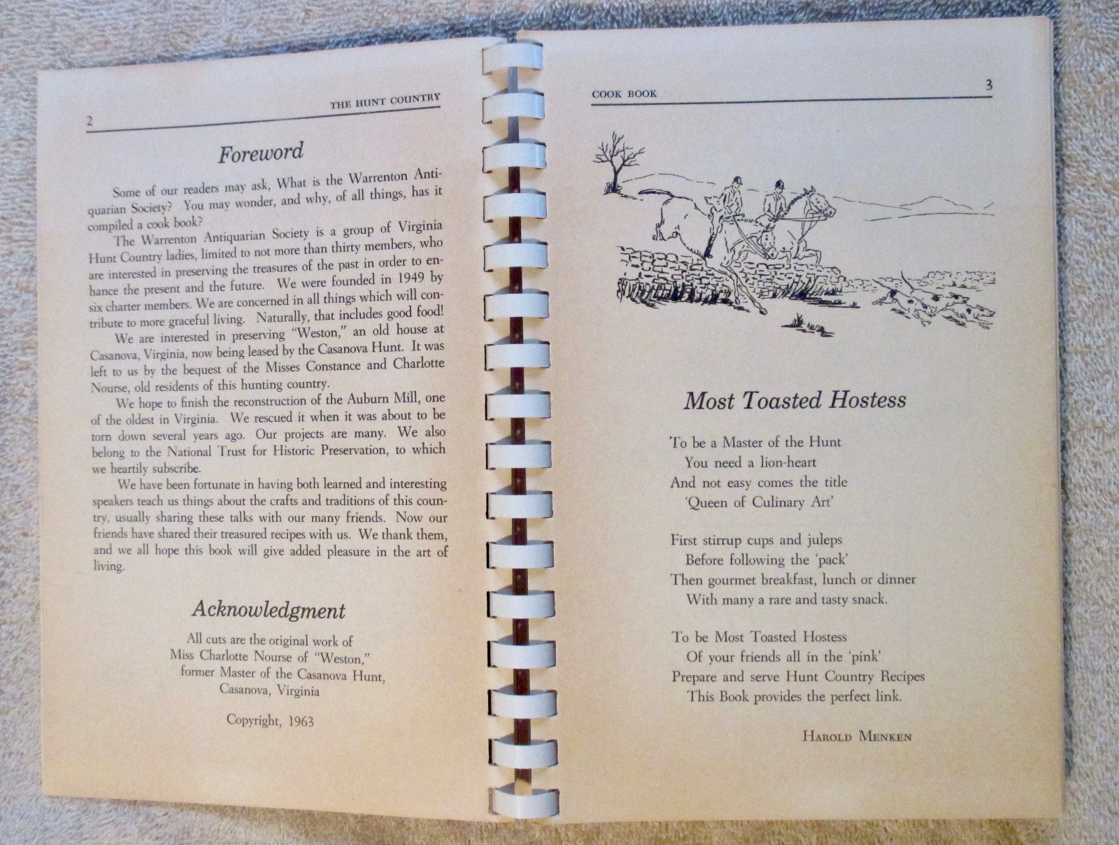1967 Warrenton, VA Virginia horse fox HUNT COUNTRY vintage equestrian Cookbook