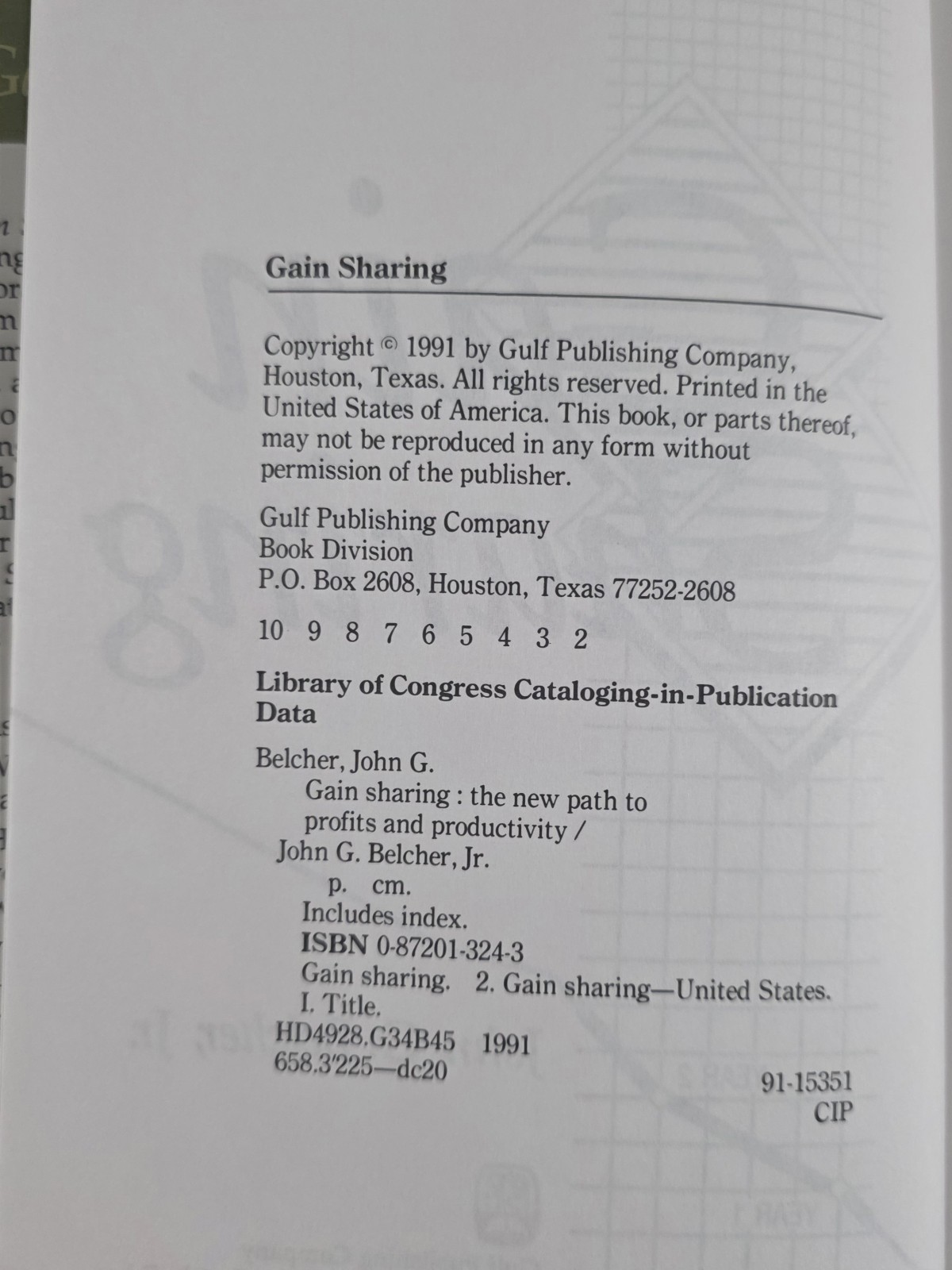 GAIN SHARING By John G. Belcher – Hardcover **Mint Condition**