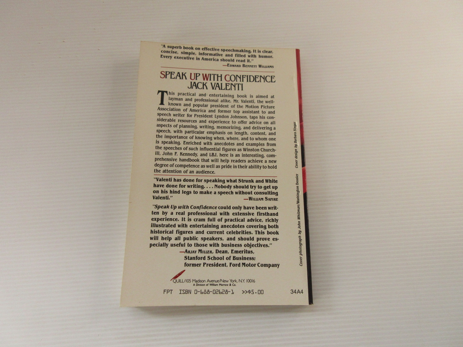 Speak Up With Confidence By Jack Valenti Paperback Non-Fiction Self-Help Book