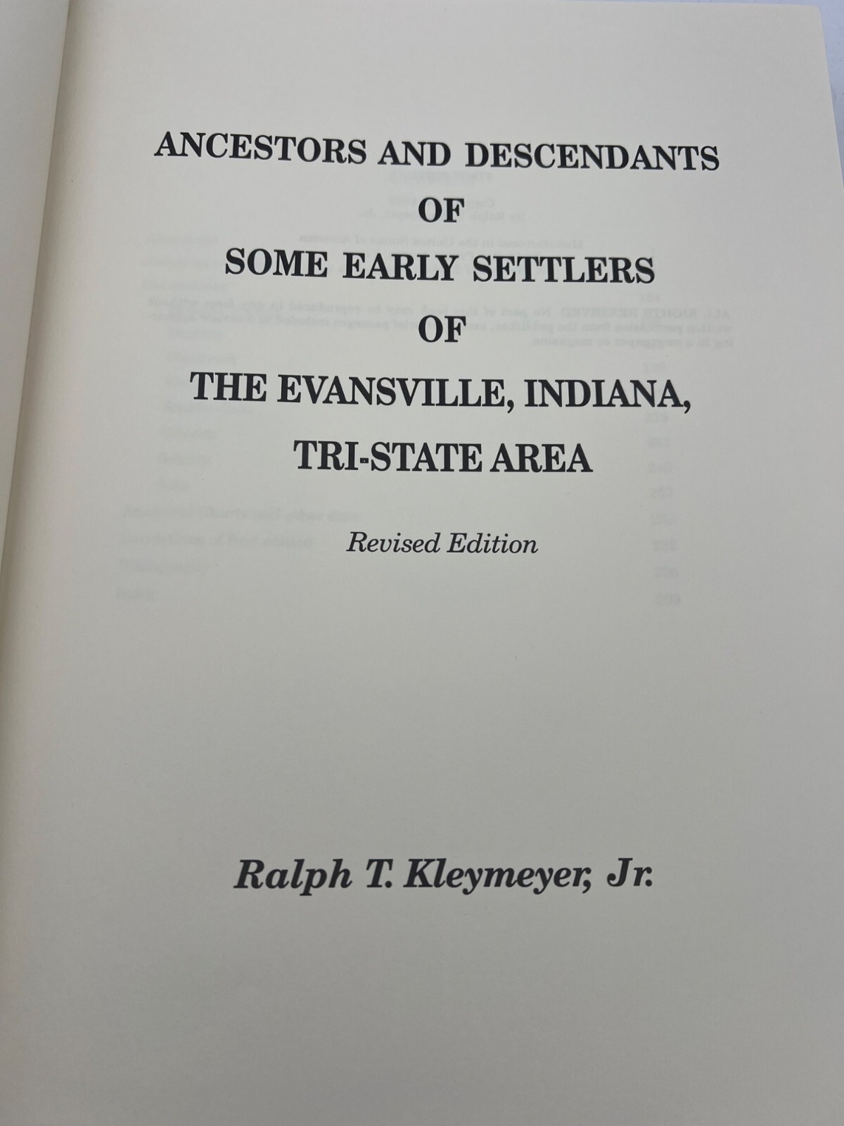 Evansville Indiana Tri-State Genealogy Book Ralph Kleymeyer 342 Pages HC Revised