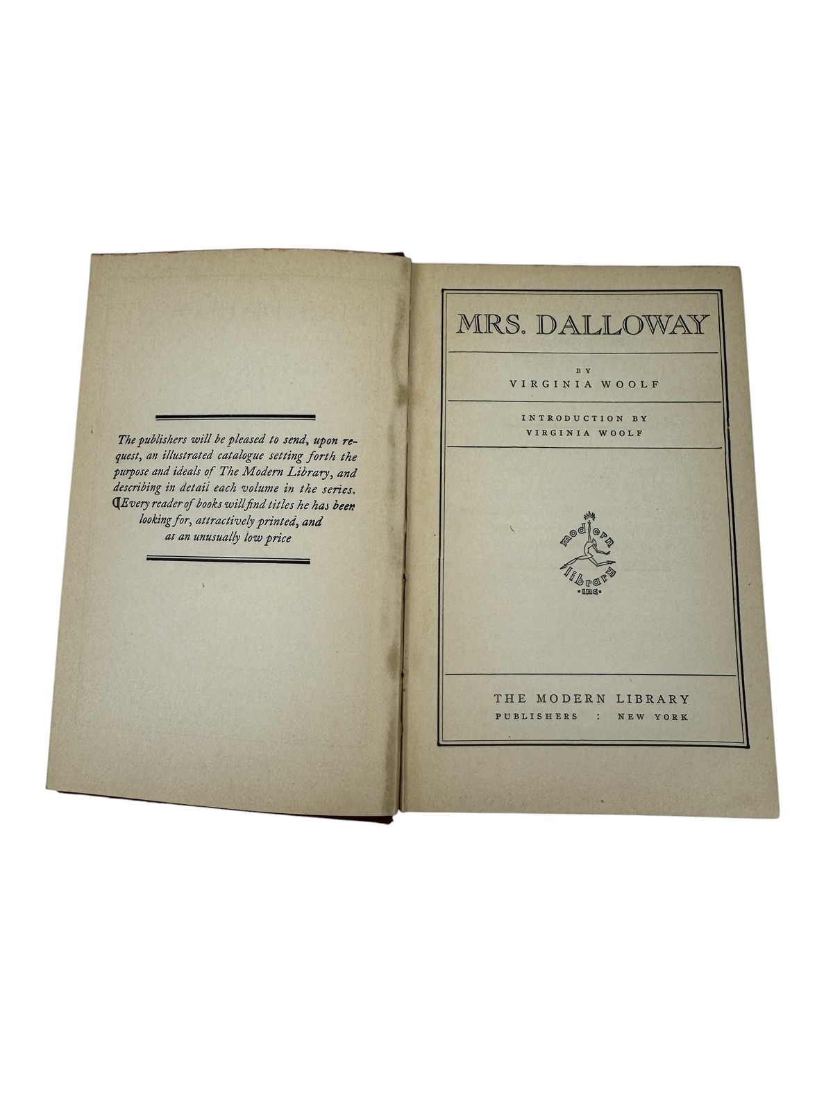 Mrs. Dalloway by Virginia Woolf The Modern Library 1928 Hardcover Vintage Novel