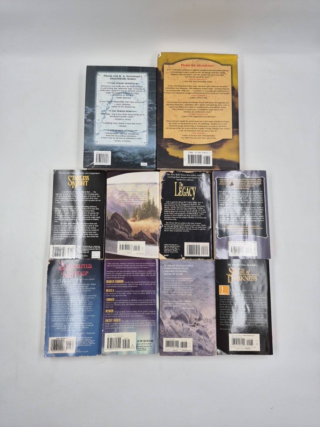 Lot of 10 R.A. Salvatore Book Forgotten Realms Legacy Ancient Mortalis Sojourn