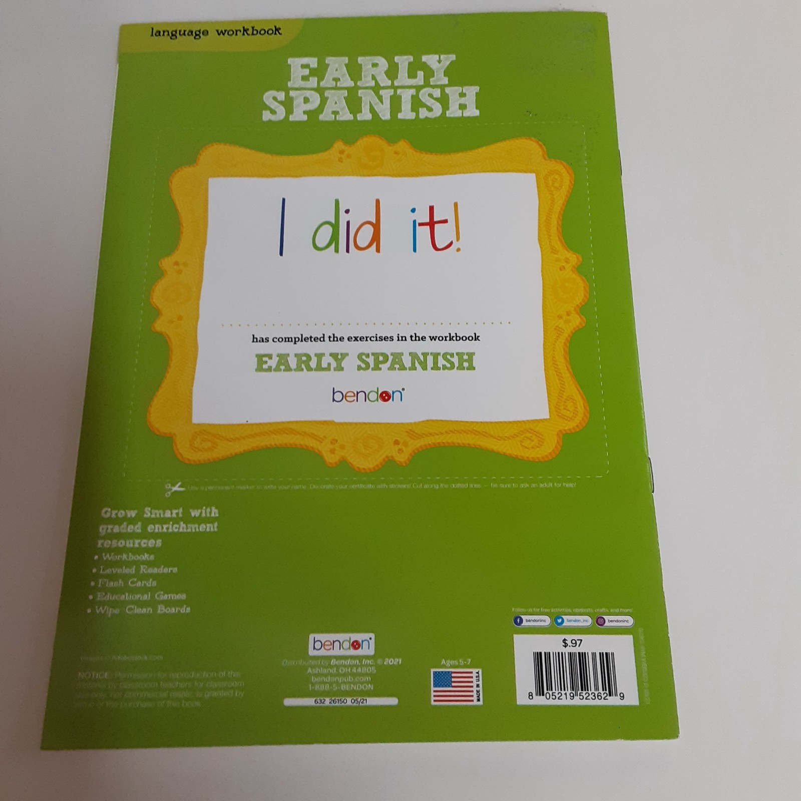 Early Spanish Workbook Grade 1-3 32 Pages