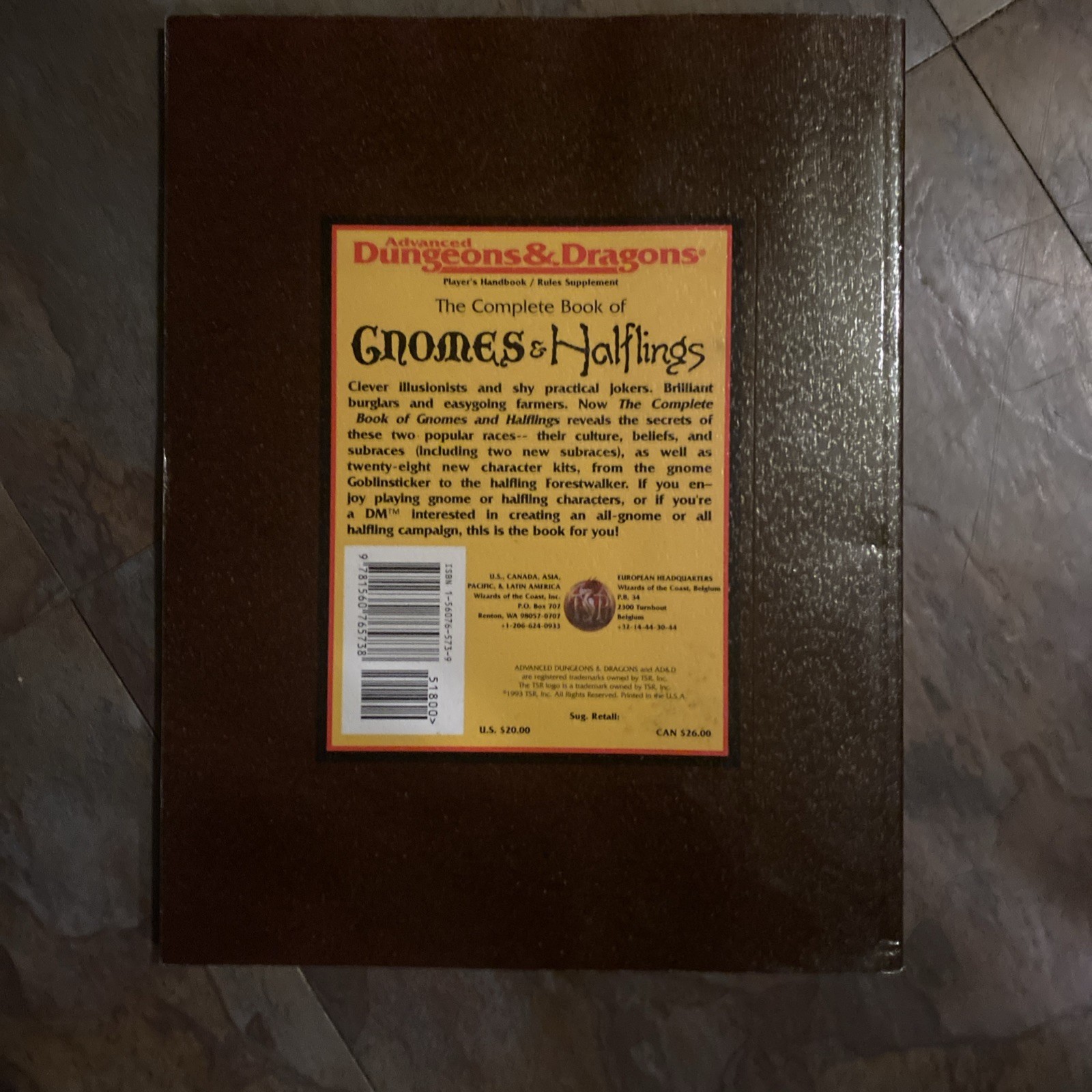 TSR AD&D 2nd EDITION COMPLETE BOOK OF GNOMES AND HALFLINGS 3rd PRINTING 1994