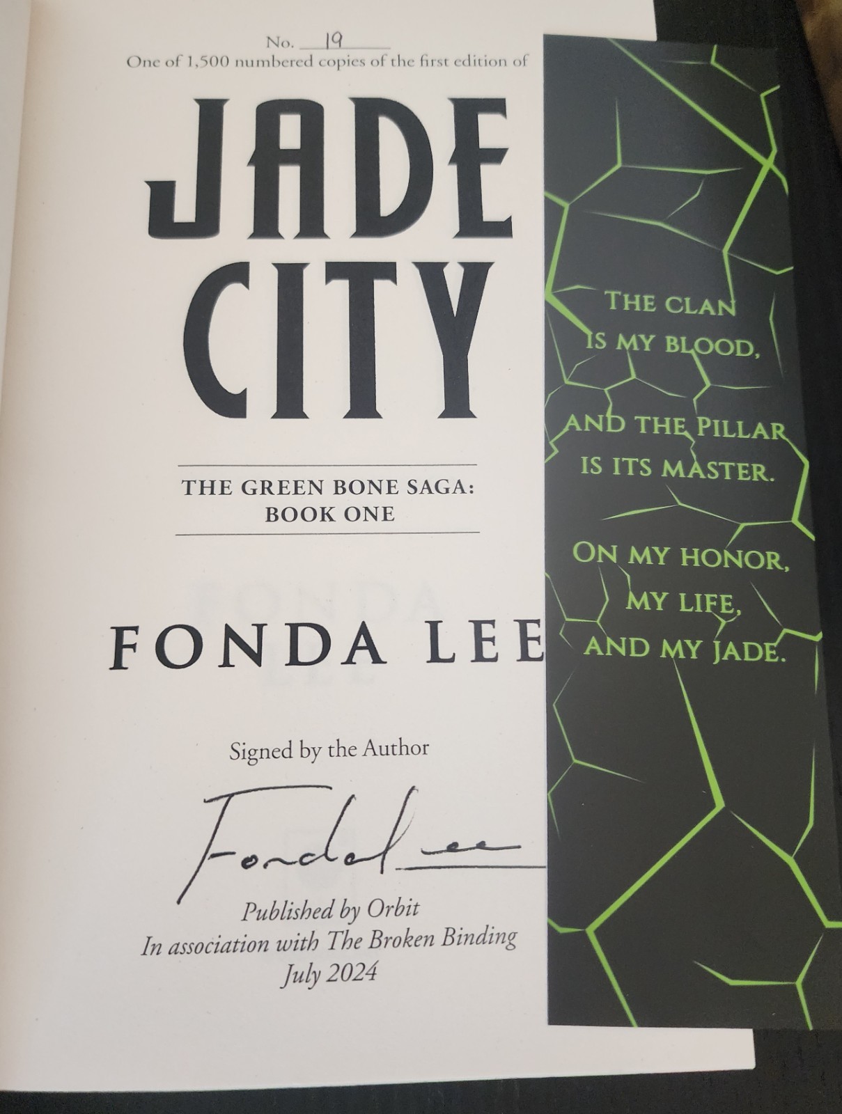 Green Bone Saga by Fonda Lee, Signed and Numbered Broken Binding