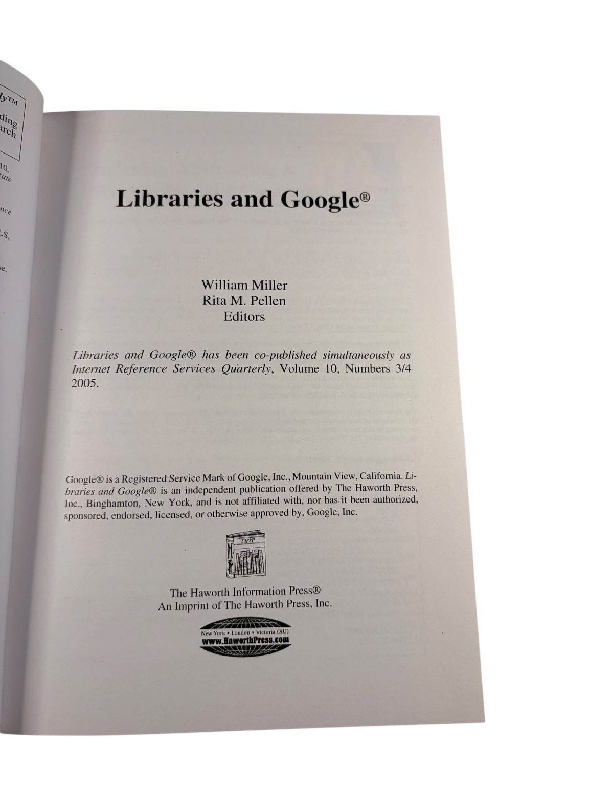 Libraries and Google Miller Pellen 2006 Information Science Haworth Press
