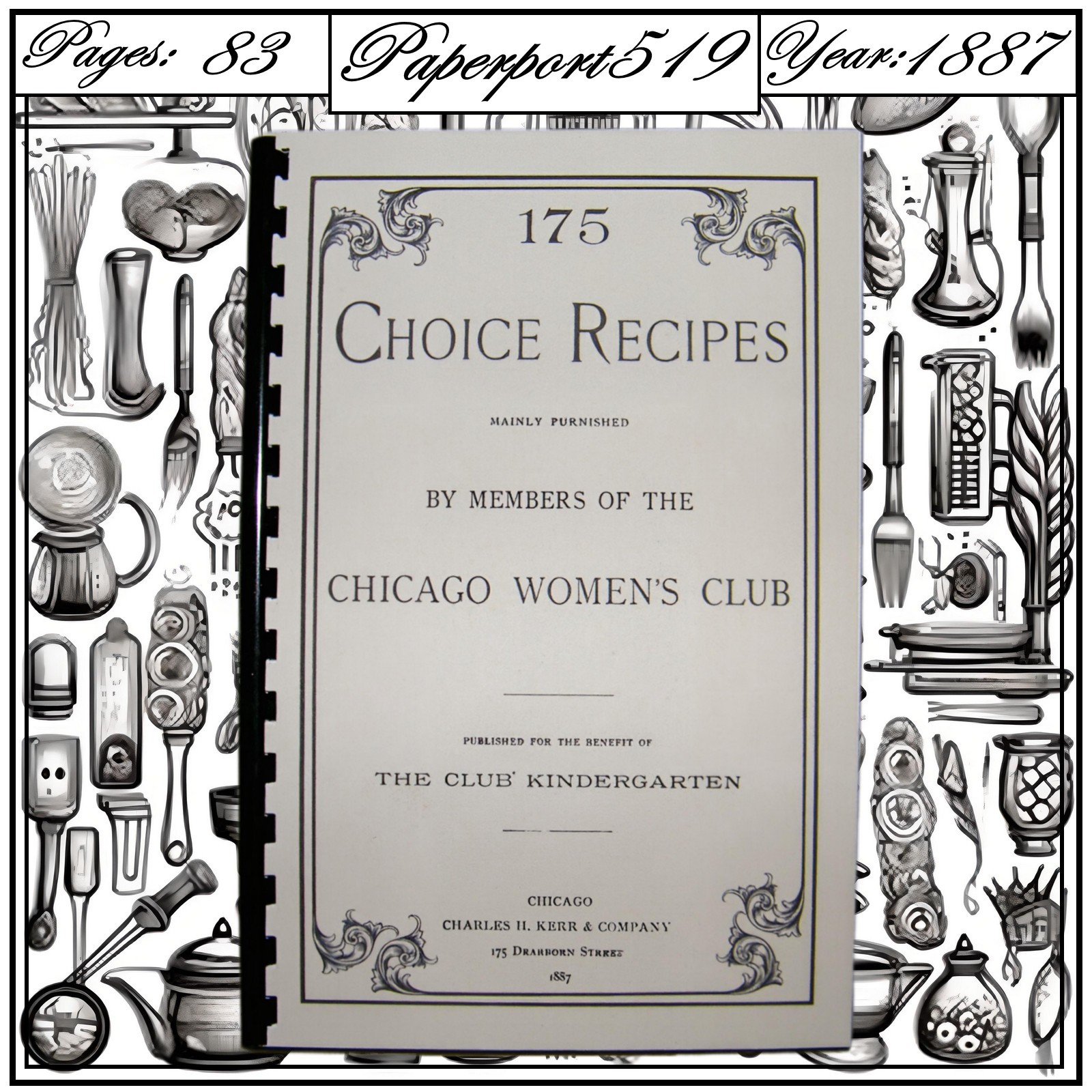 1887 175 Choice Recipes Vintage Cook Book 83 Pages