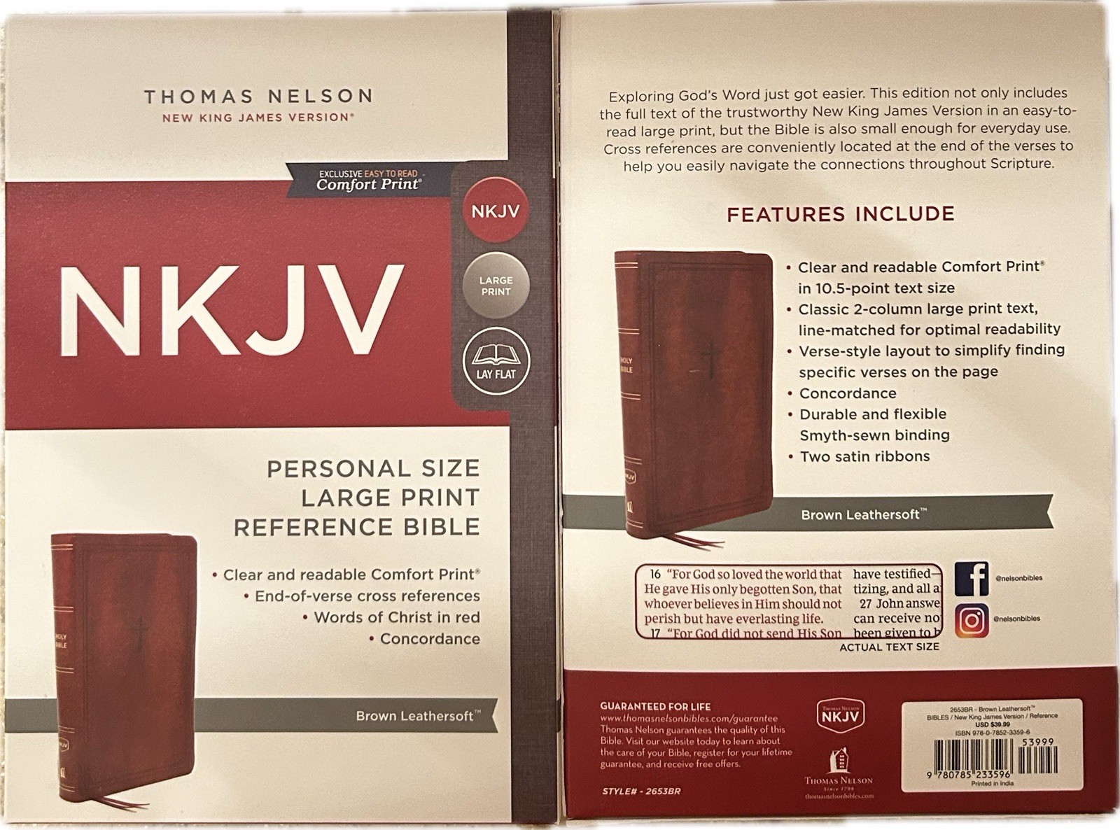 SNAP CLOSURE NKJV LARGE PRINT(10.5pt) Personal Size Brown Leathersoft Bible