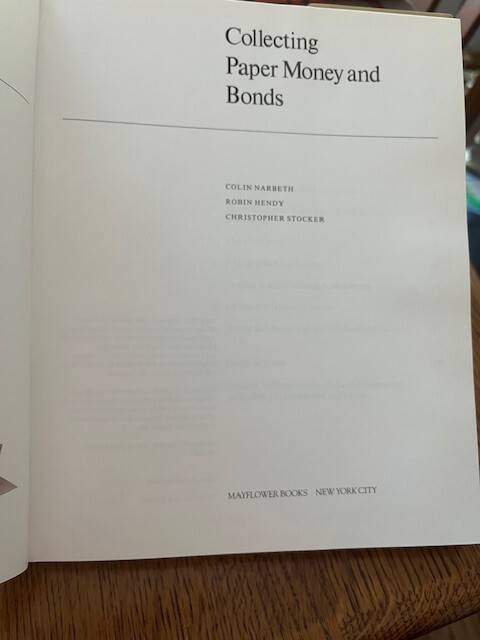 Collecting Paper Money and Bonds Narbeth Hendy Stocker 1st american edition 1979