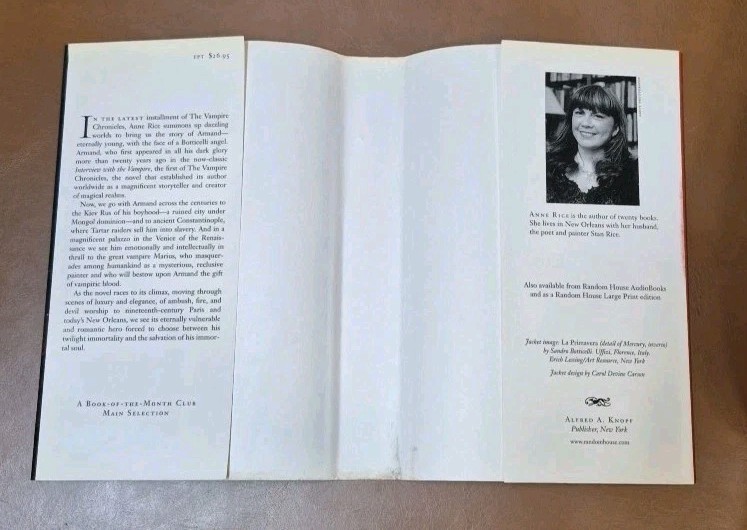 Anne Rice The Vampire Armand (Vampire Chronicles) 1998 Knopf HC 1st Edition