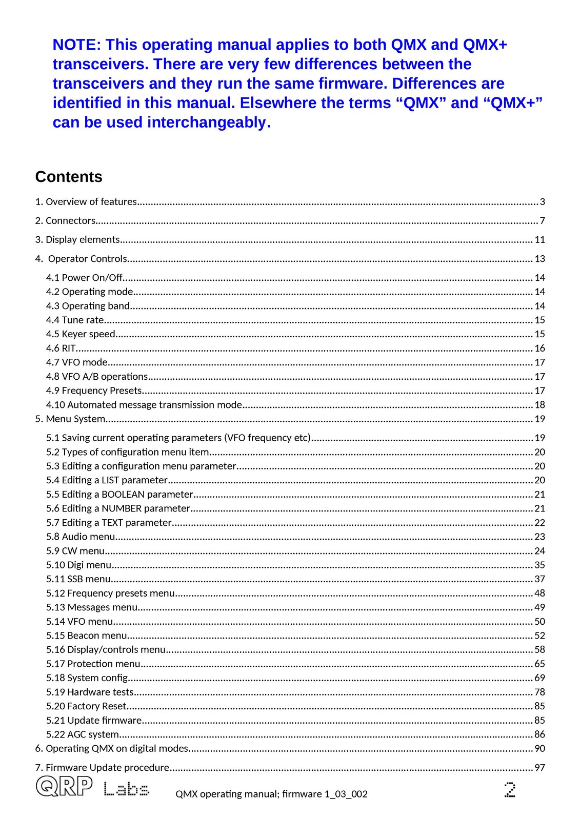 QRP LABS QMX Multimode Transceiver Operating Manual – WIRE BOUND – TOUGH COVERS