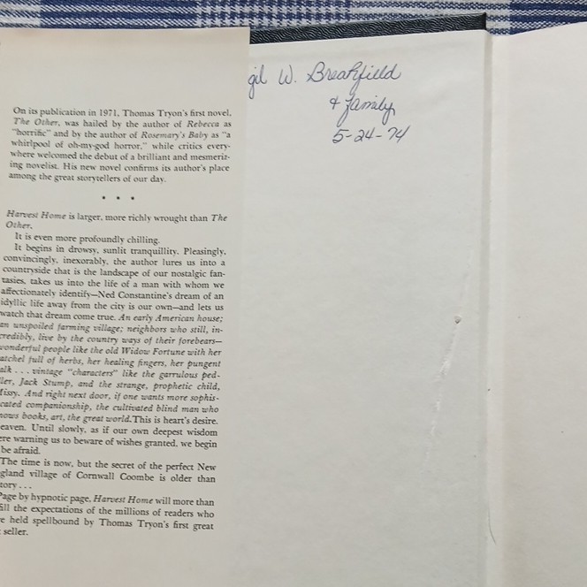 Alfred A. Knopf Harvest Home Thomas Tryon Hardcover 1973 Book Club Dust Jacket