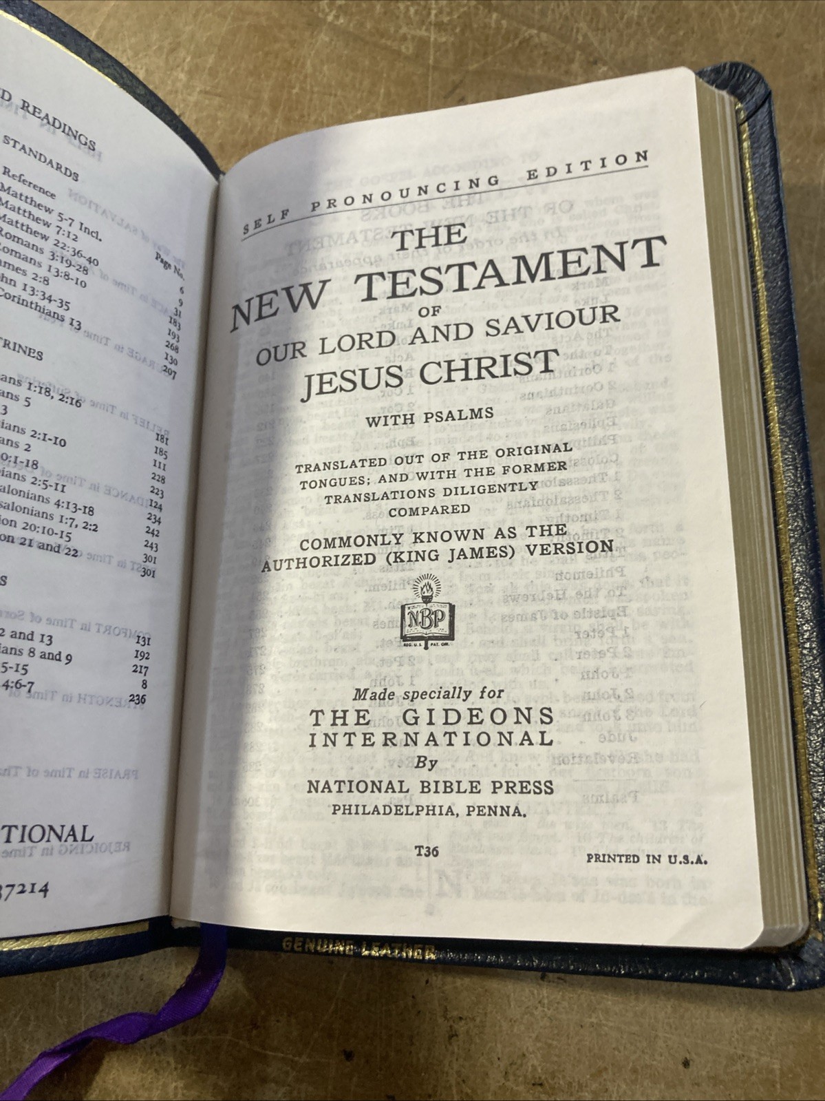 Vintage Compact Gideon KJV New Testament Psalms Bible T36 – Genuine Leather