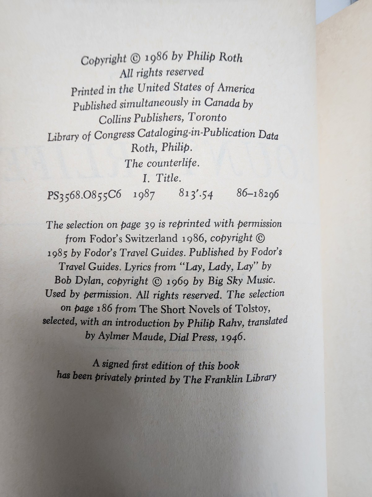 Philip Roth – The Counterlife (1986) Hardcover