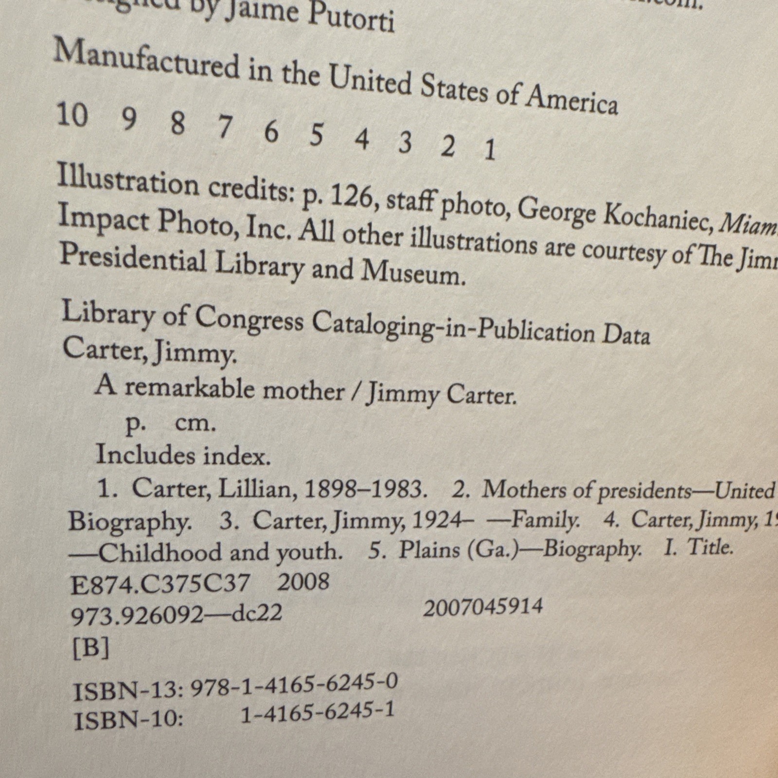 Remarkable Mother by Jimmy Carter (2008, Hardcover) Signed By Jimmy Carter