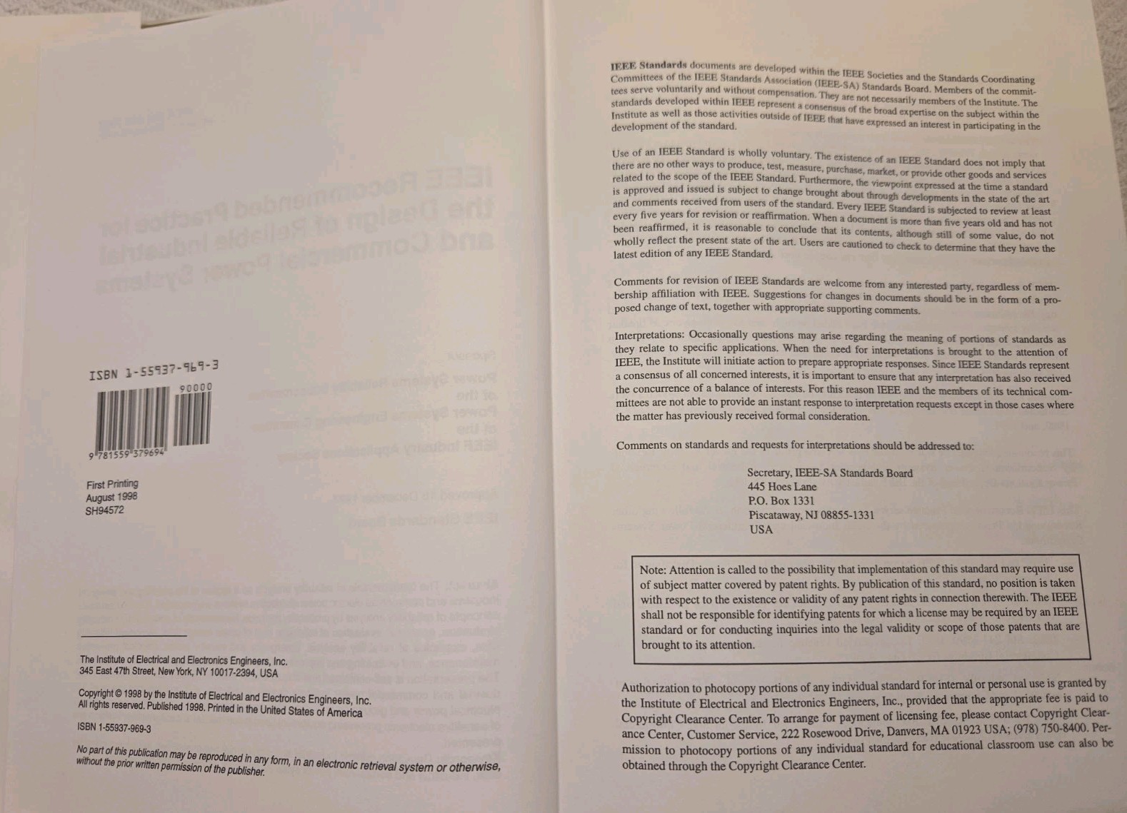 IEEE 493-1997 Gold Book Reliable Industrial Commercial Power Systems HC