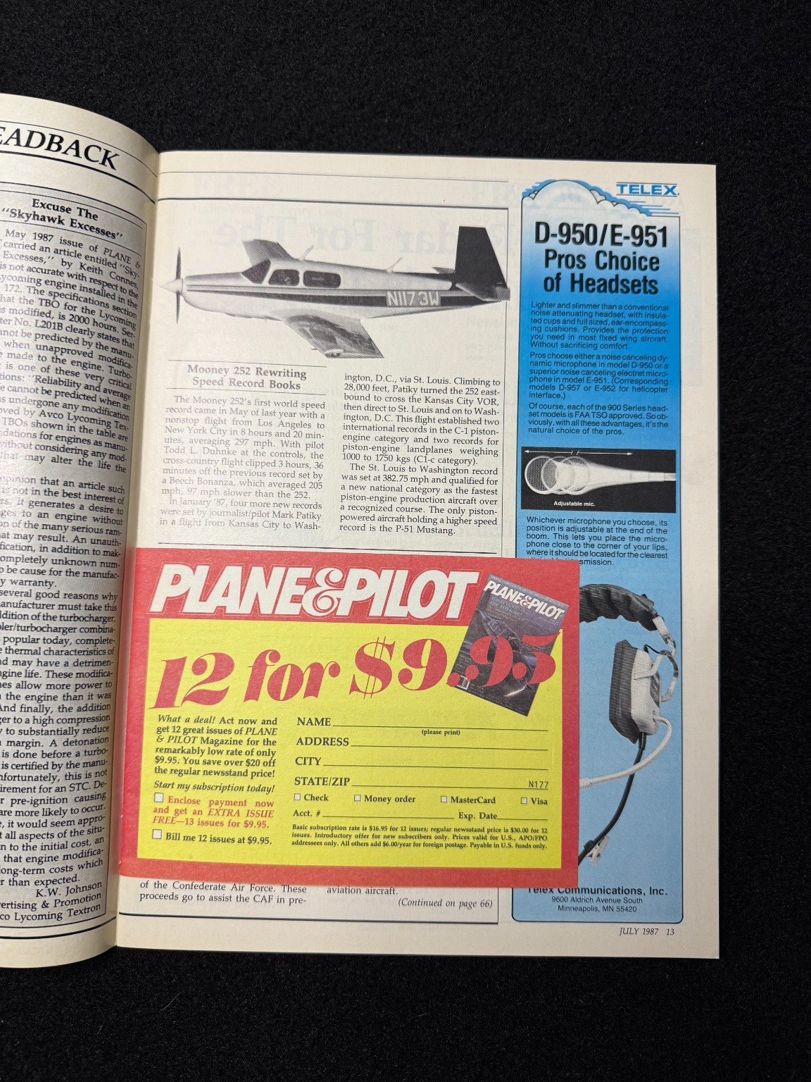 Plane & Pilot Magazine July 1987 Aviation Aircraft Flight Training Vintage