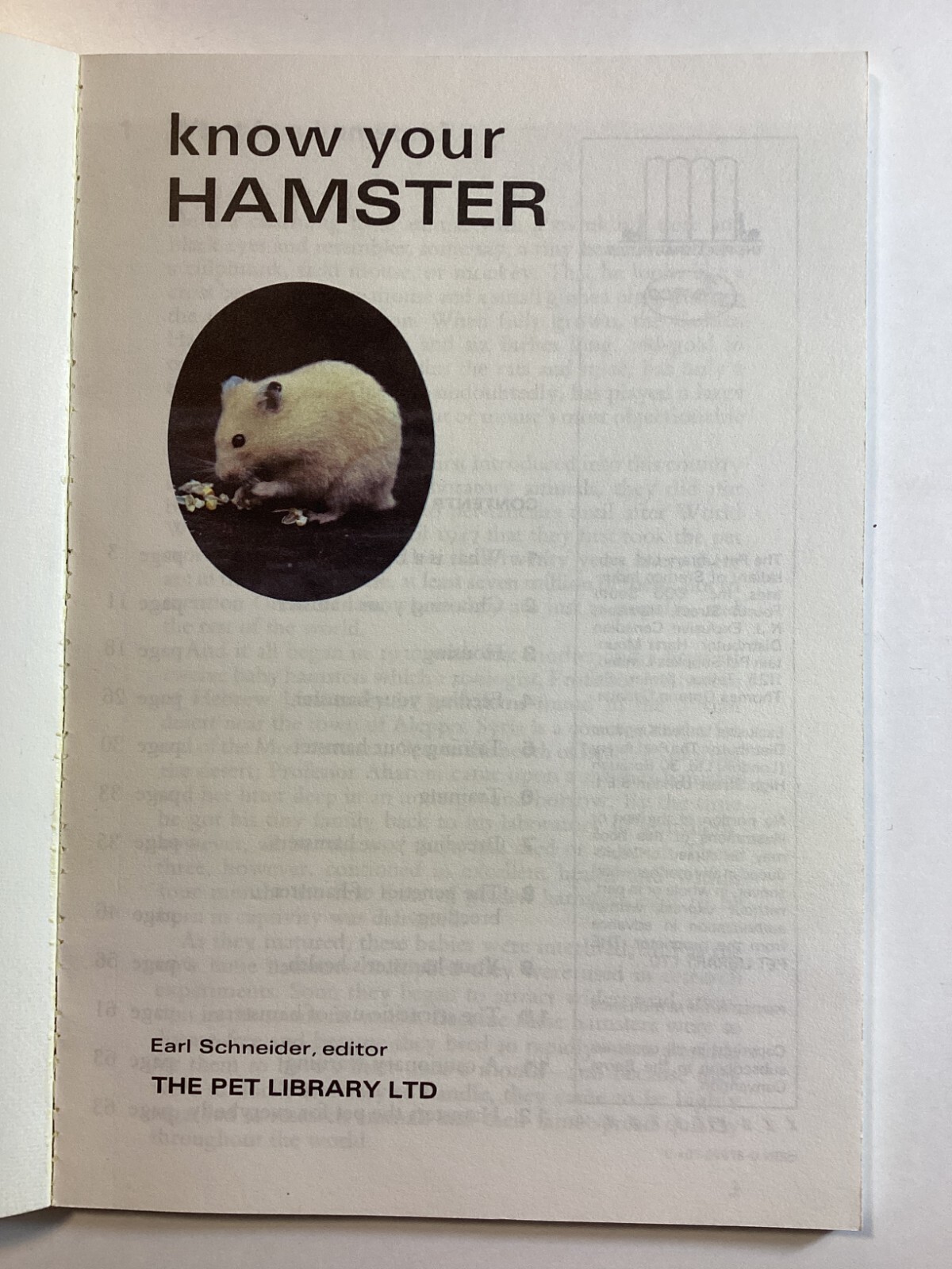 Know Your Hamster – Earl Schneider – 64 Pages -Pet Library No 754 -Free Shipping