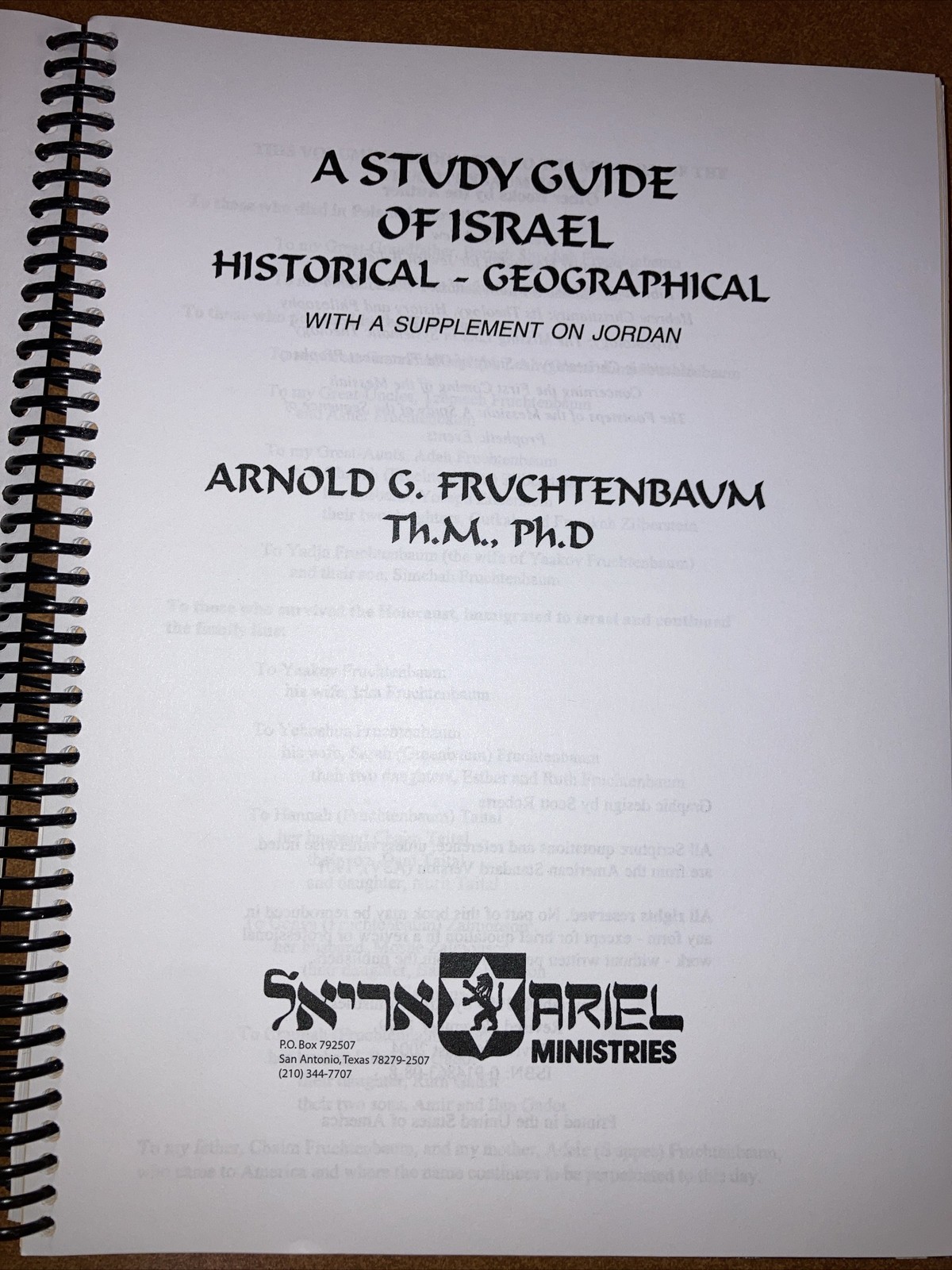 Study Guide of Israel SC by Arnold Fruchtenbaum 1999 Historical & Geographical