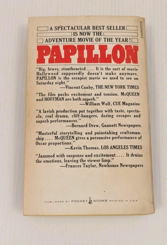 Henri Charriere PAPILLON Paperback Book MOVIE TIE-IN Vintage Pocket 1974